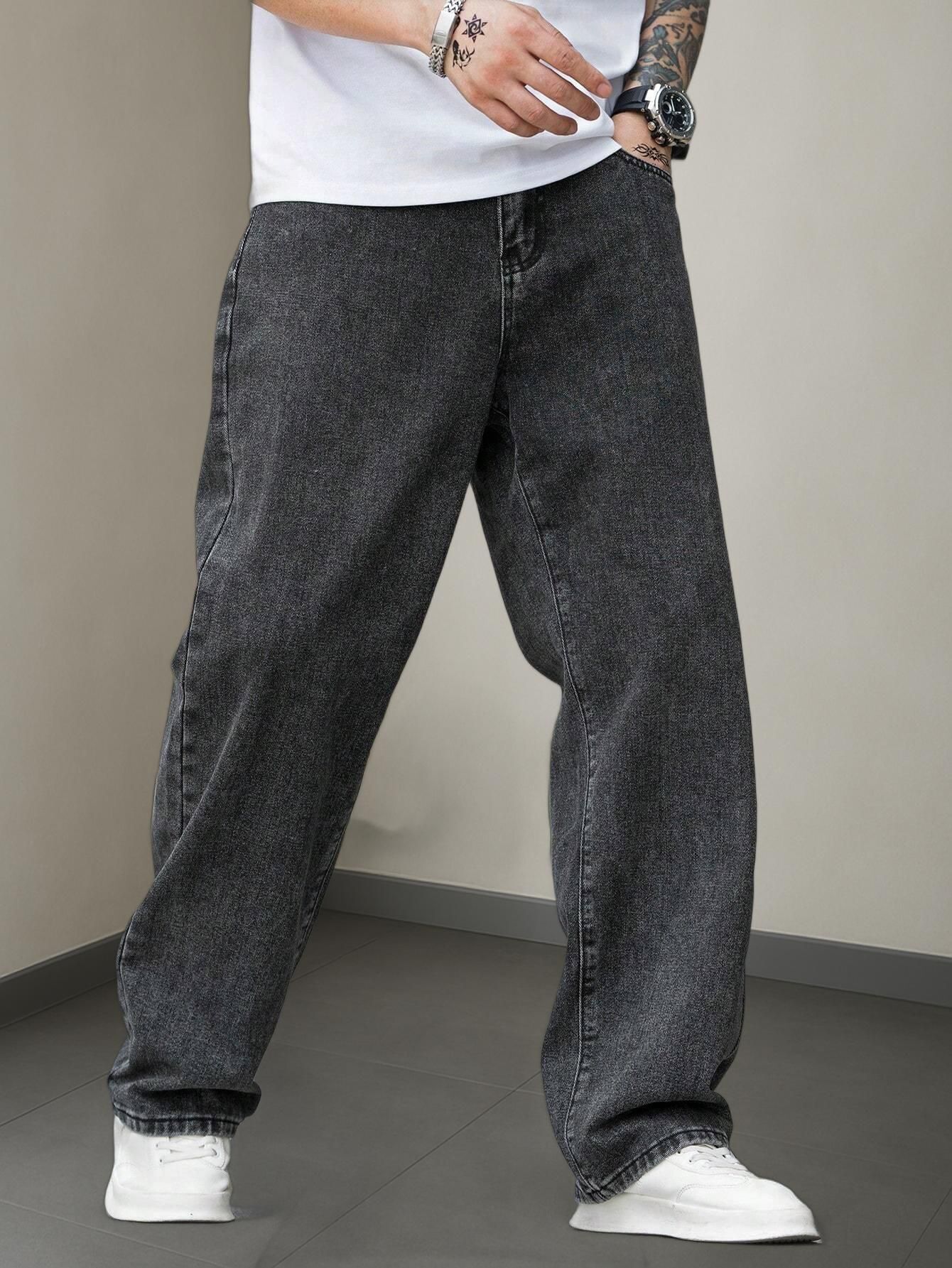 metronaut Men Loose Fit Mid Rise Dark Grey Jeans-picture-13