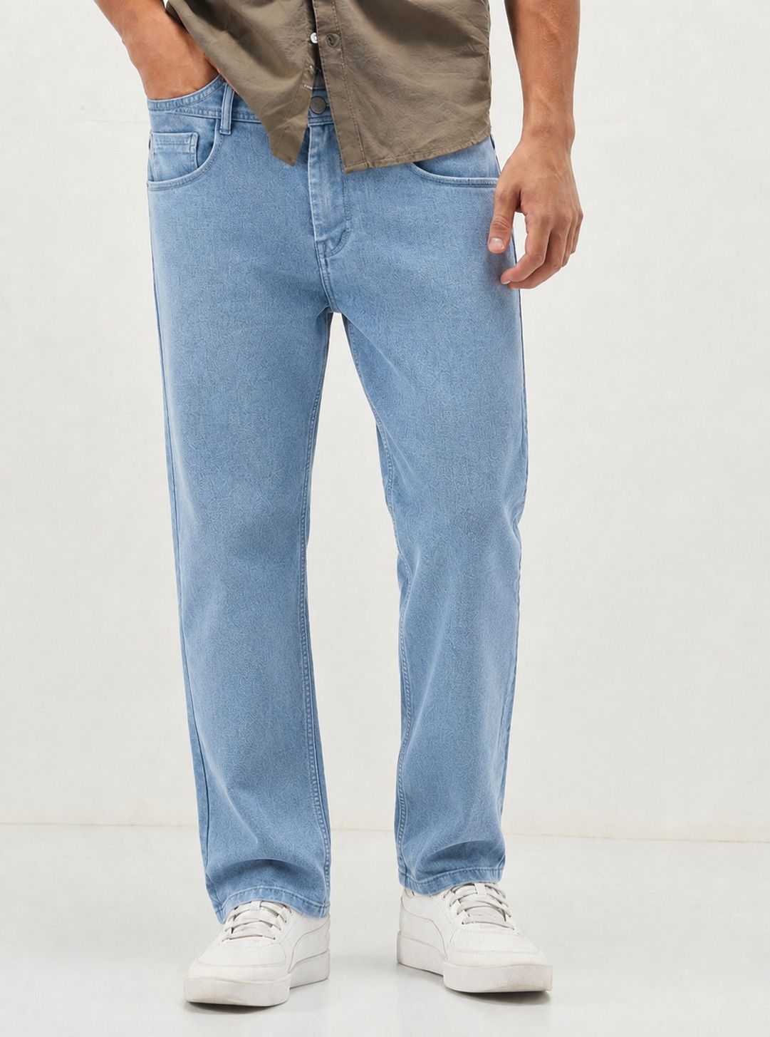Men Straight Fit Mid Rise Light Blue Jeans-image-30