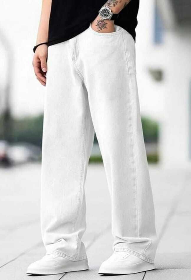 nazda Men Baggy Fit Mid Rise White Jeans-picture-12