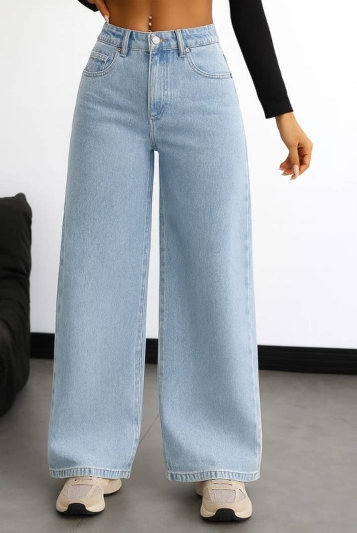rifa Women Wide Leg Mid Rise Light Blue Jeans-picture-12
