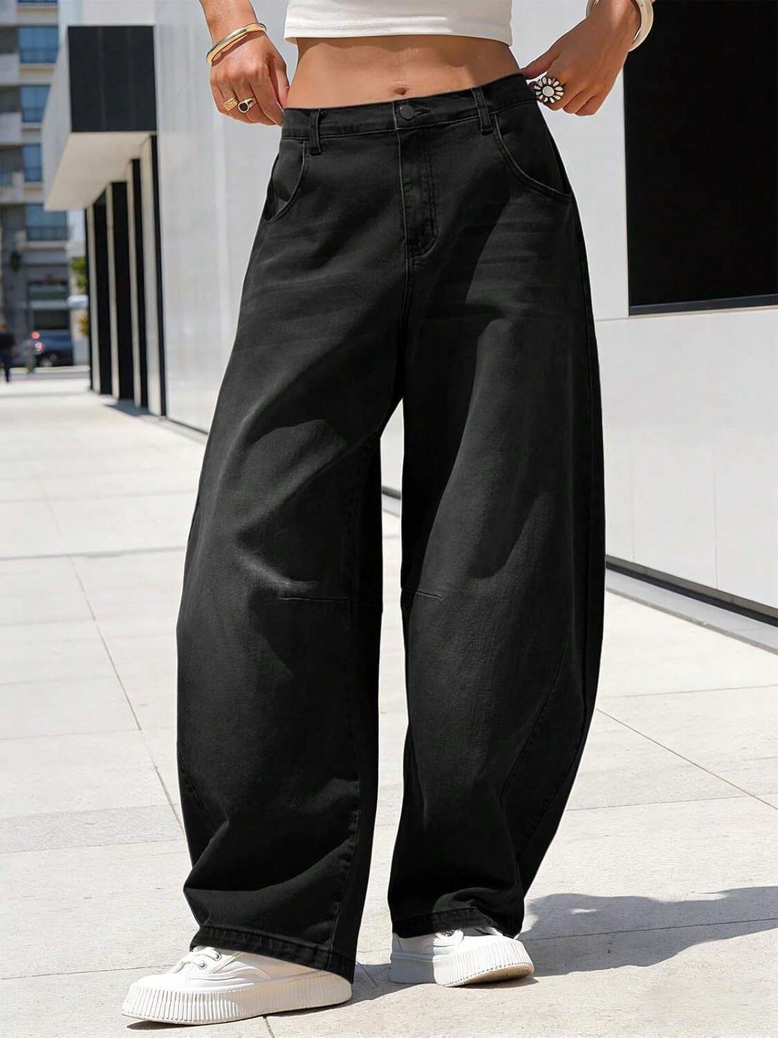 encrypt Women Baggy Fit High Rise Black Jeans-picture-37