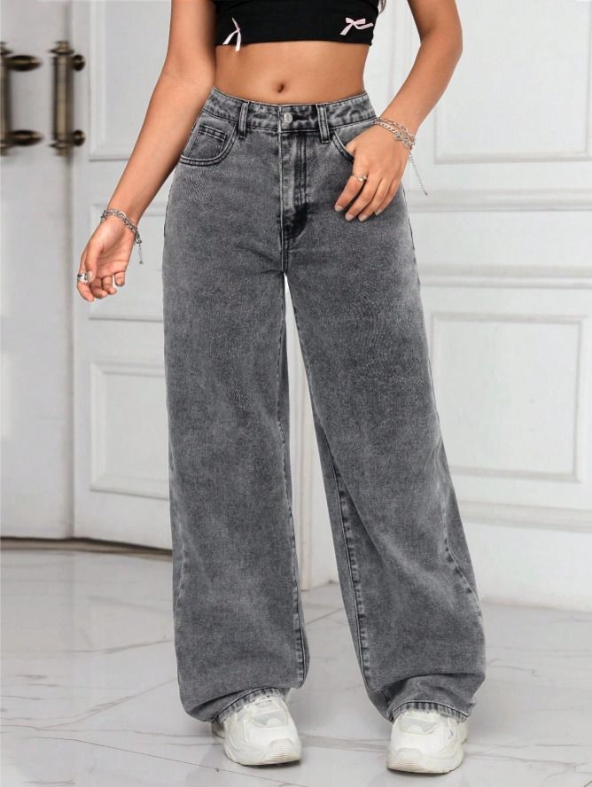 Women Straight Fit High Rise Grey Jeans-image-24