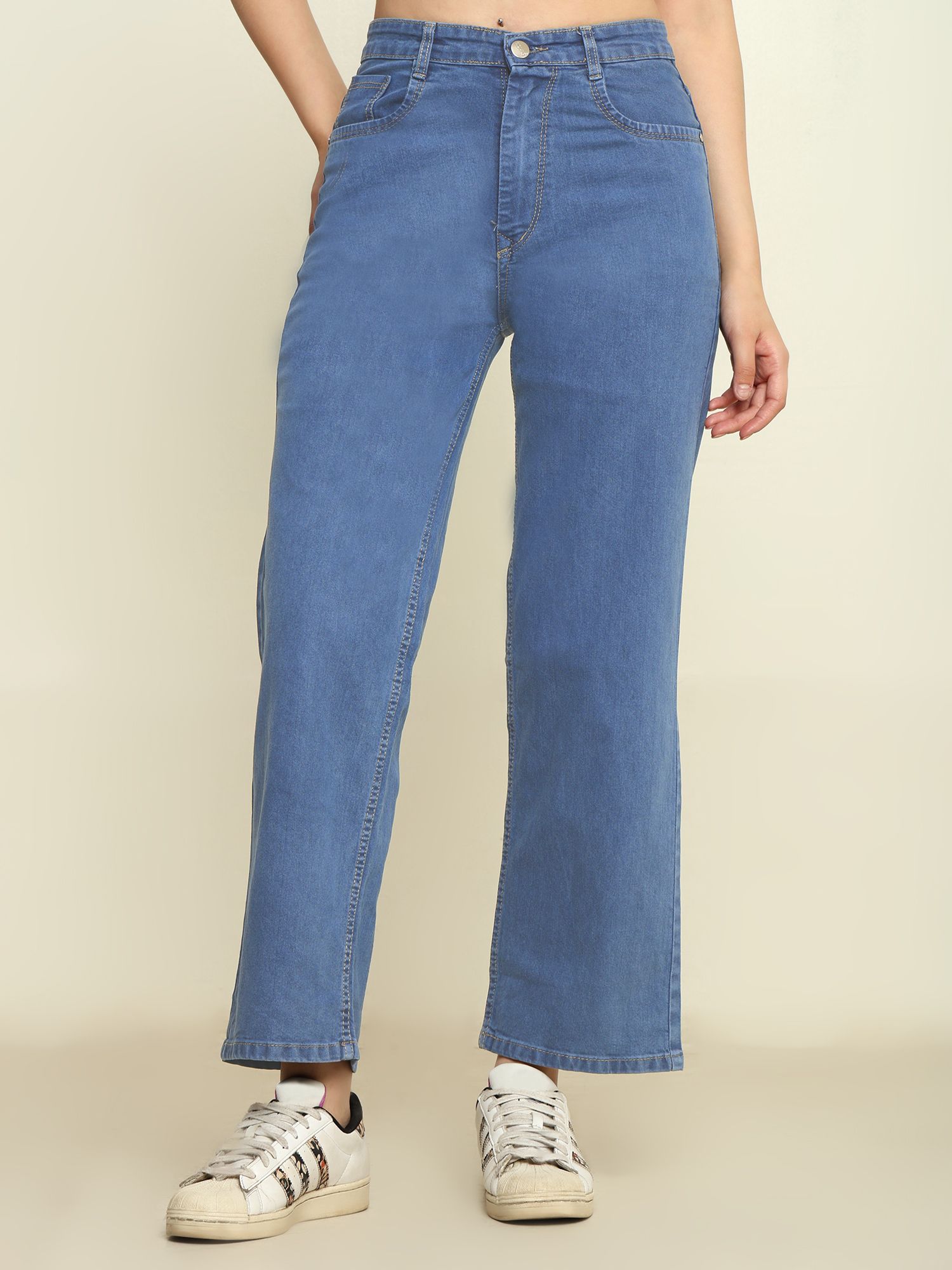Women Flared High Rise Blue Jeans