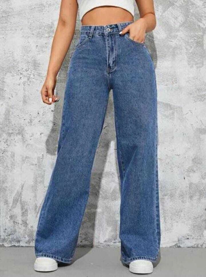 Women Straight Fit Mid Rise Blue Jeans-image-34
