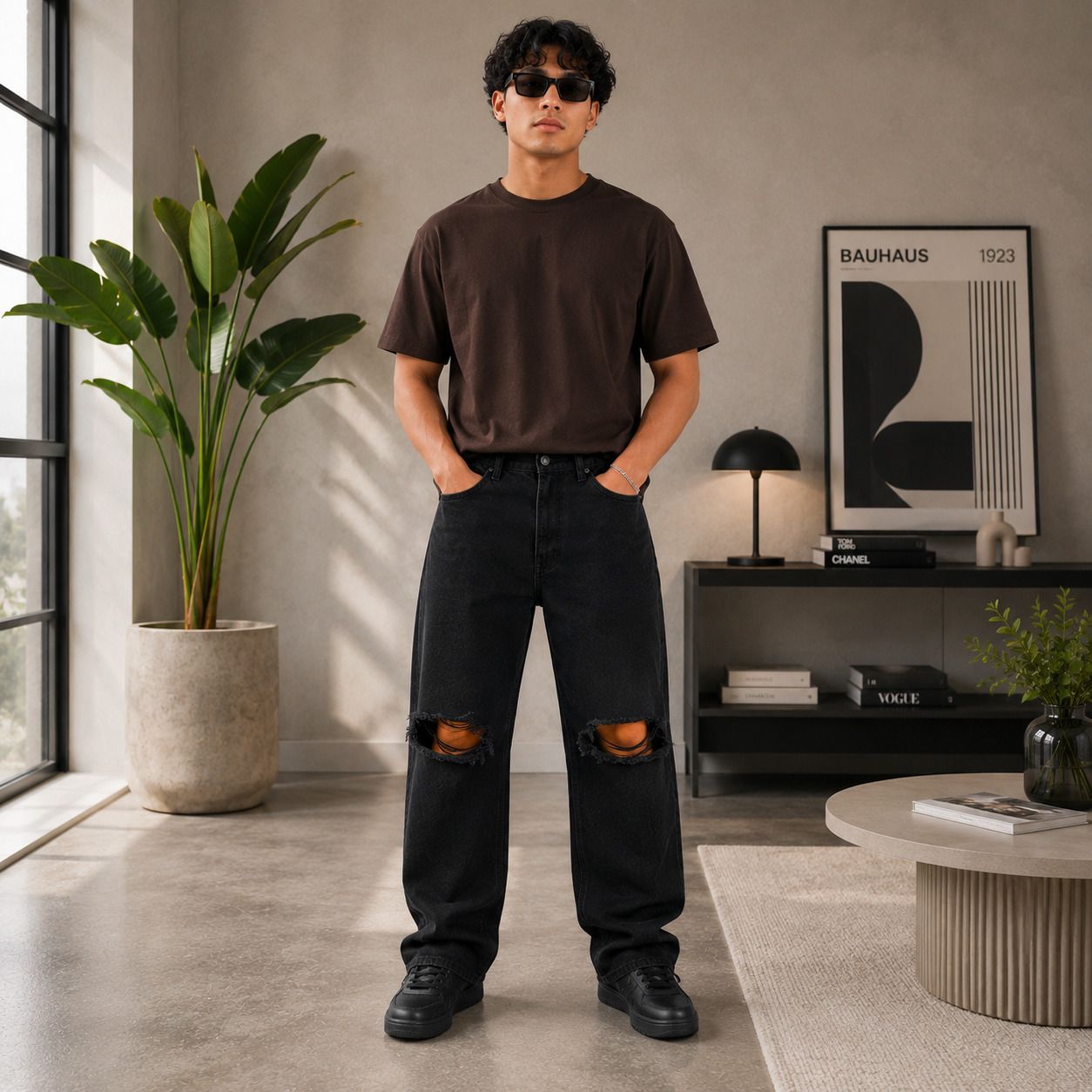 Men Straight Fit Mid Rise Black Jeans-image-36