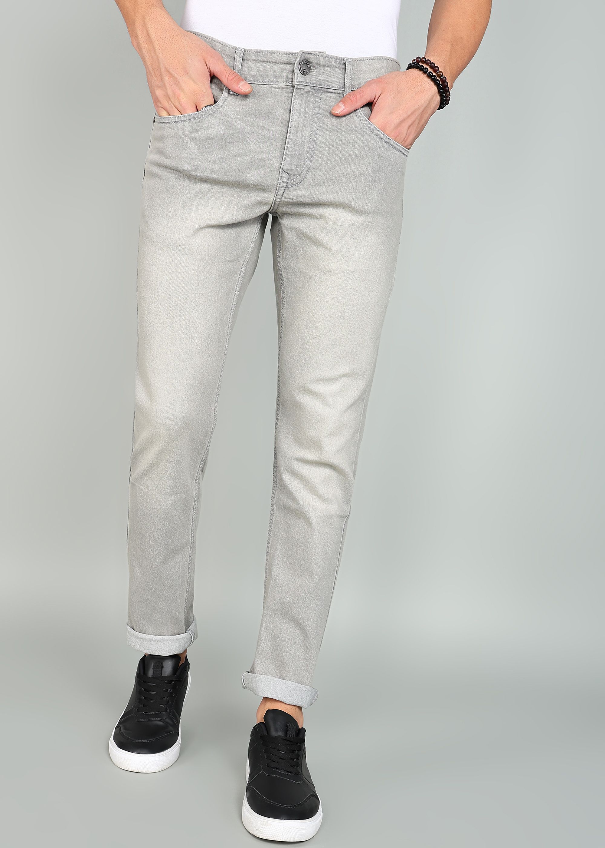 wrogn Men Slim Mid Rise Grey Jeans-picture-14