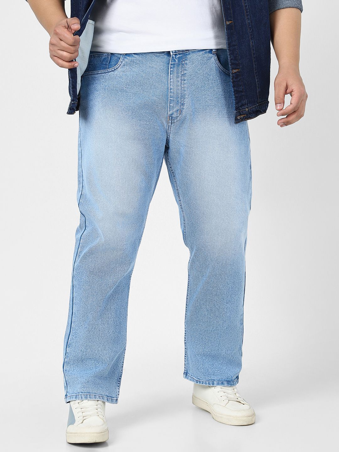urbano plus Men Straight Fit Mid Rise Light Blue Jeans-picture-32