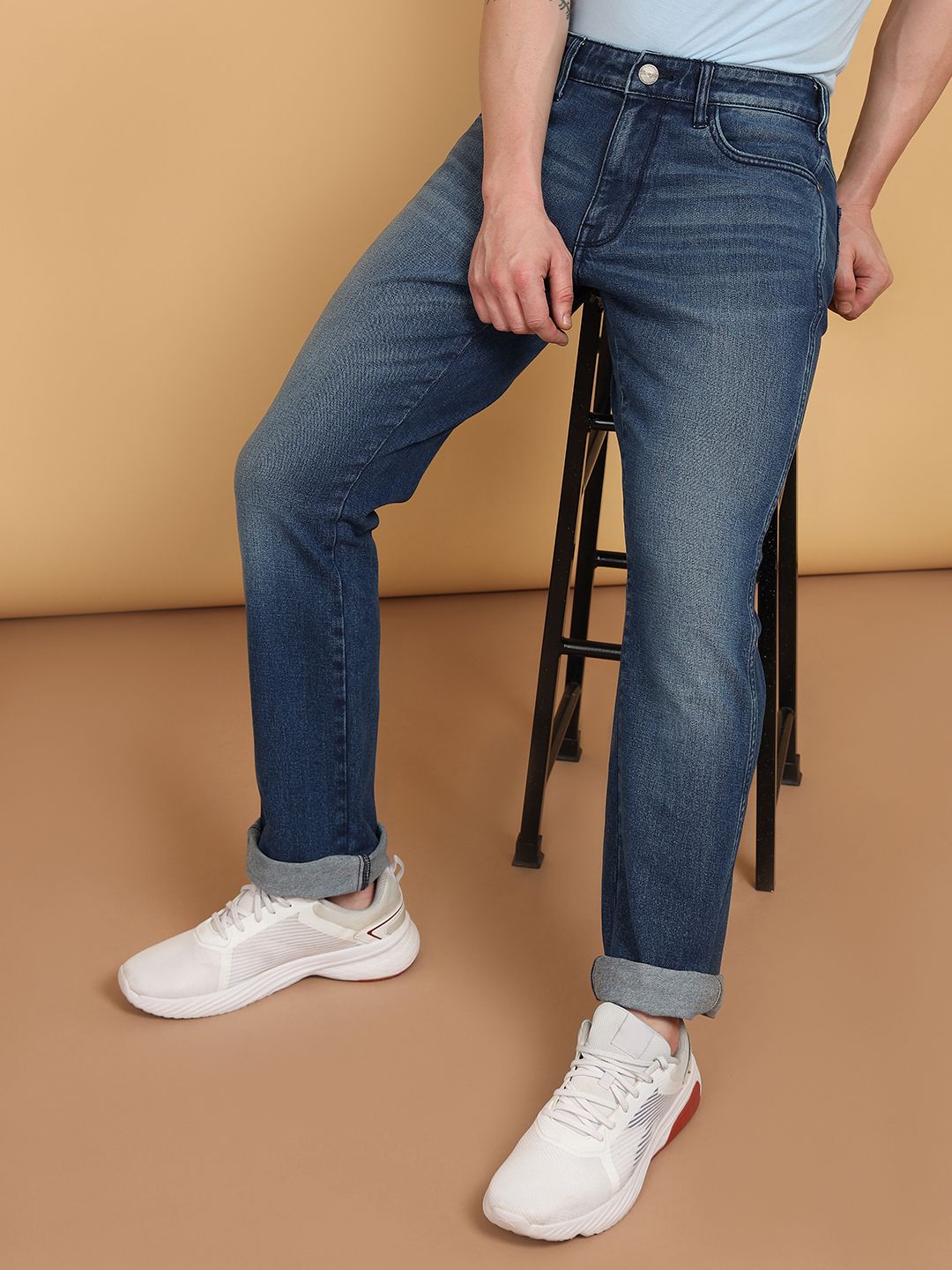 Men Regular Mid Rise Dark Blue Jeans