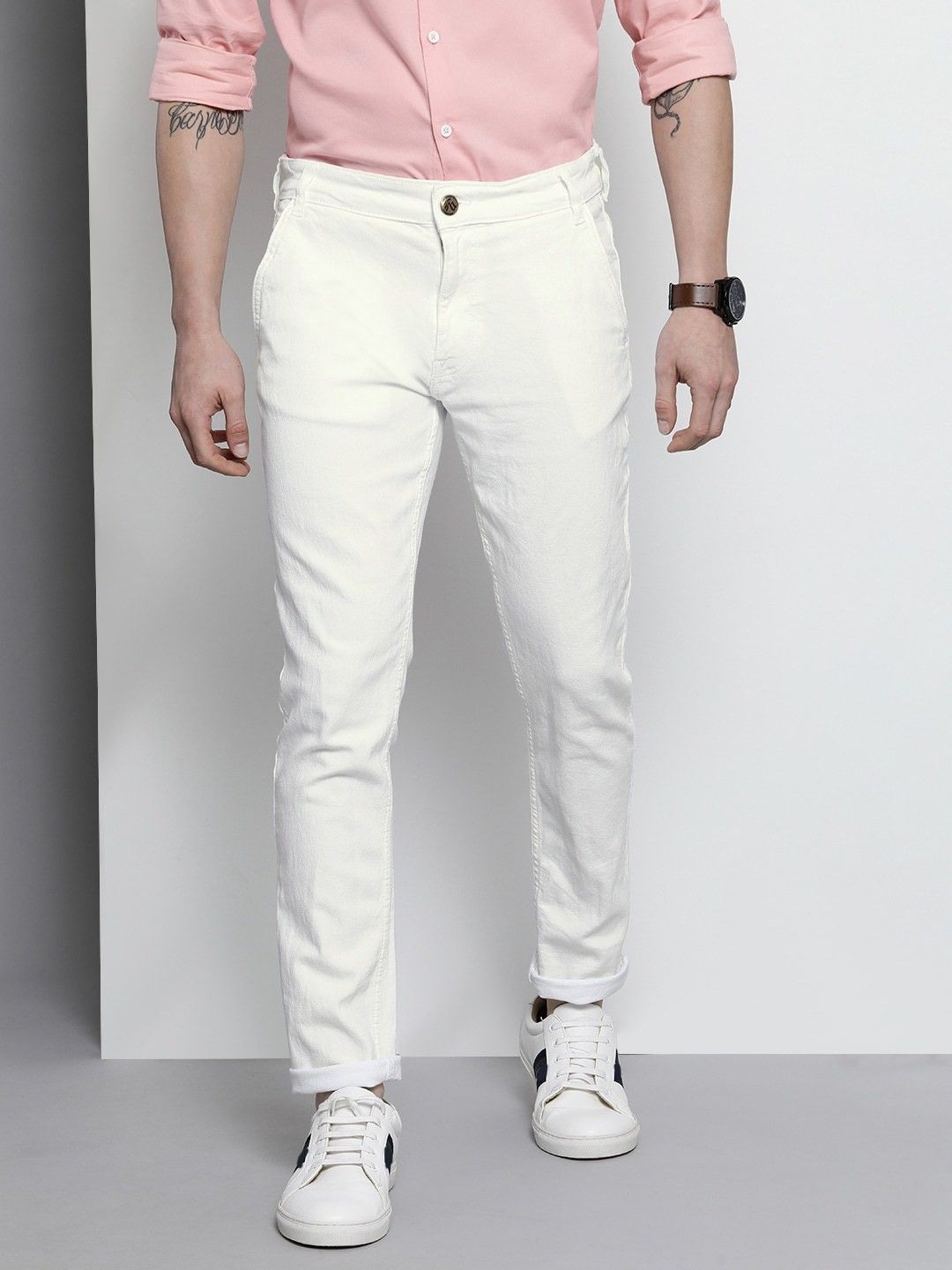 the indian garage co. Men Slim Mid Rise White Jeans-picture-21