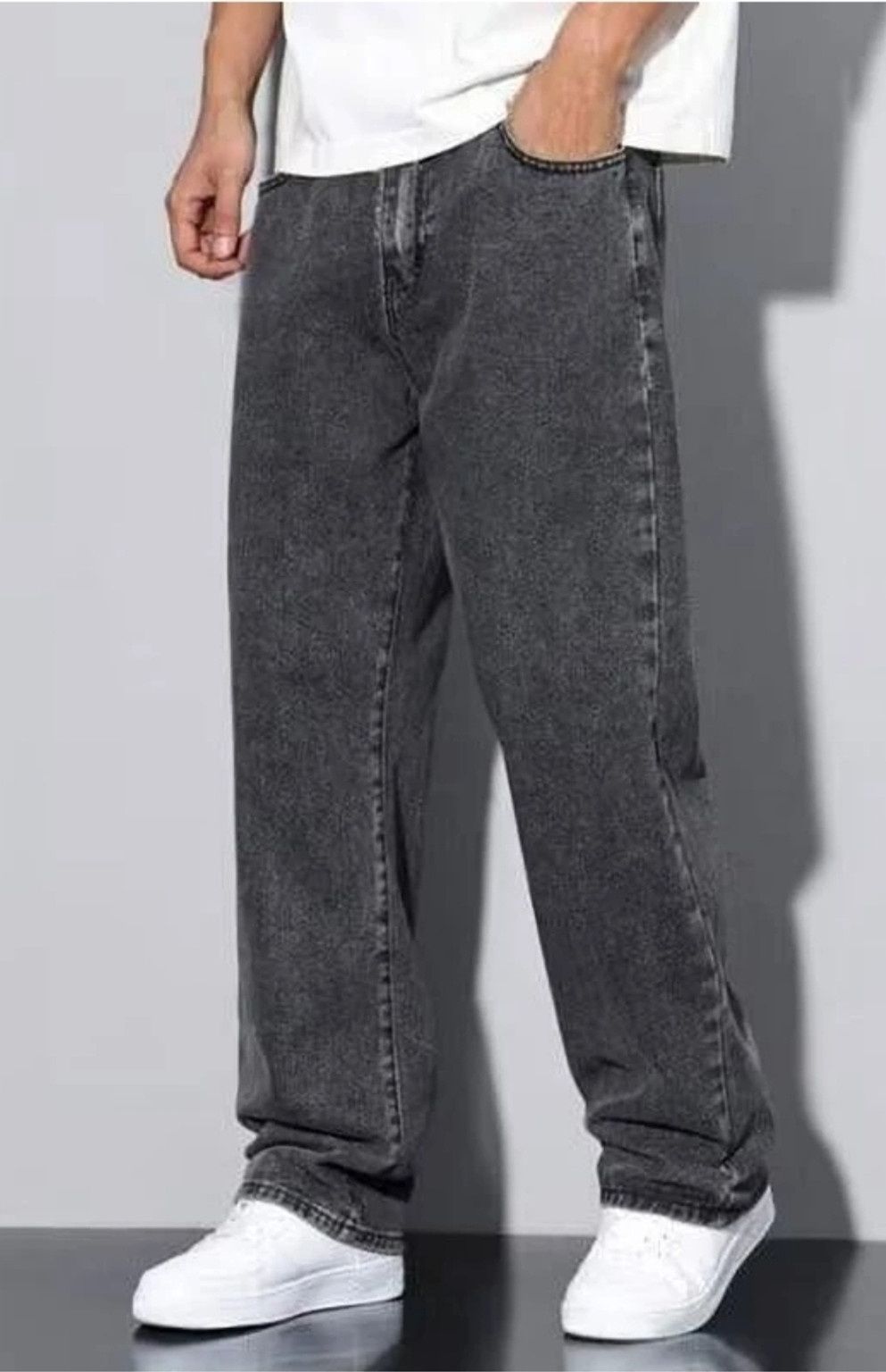 Men Baggy Fit Mid Rise Dark Grey Jeans-image-41