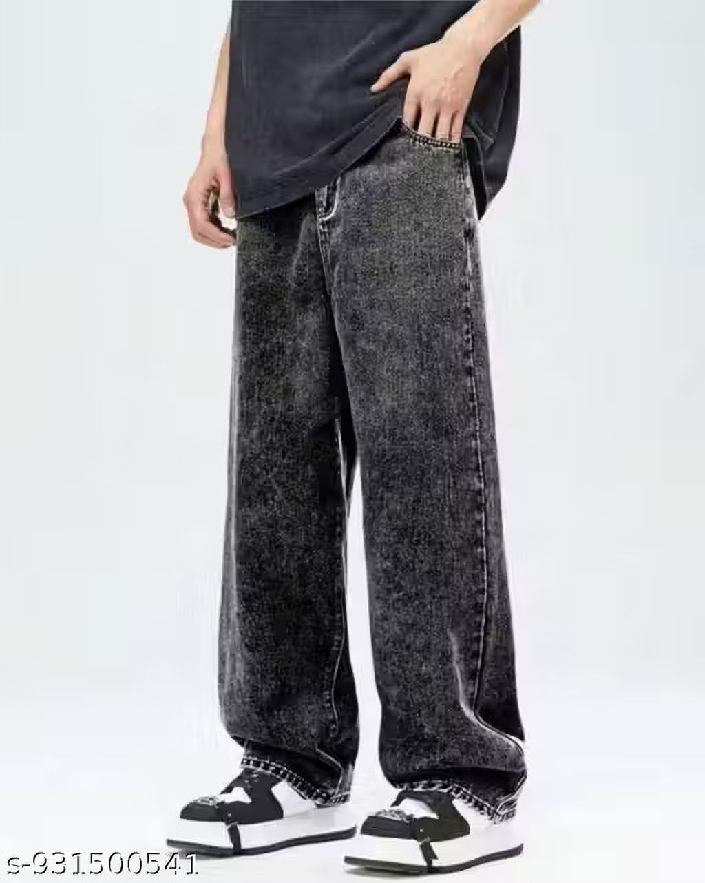 alarba Men Wide Leg Mid Rise Dark Grey Jeans-picture-47