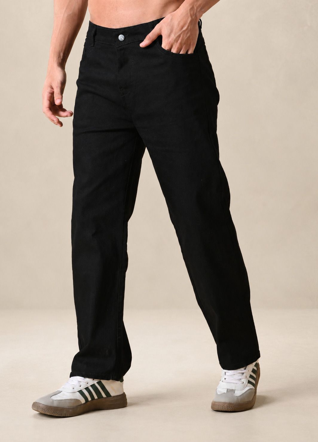 Men Relaxed Fit Mid Rise Black Jeans-image-35