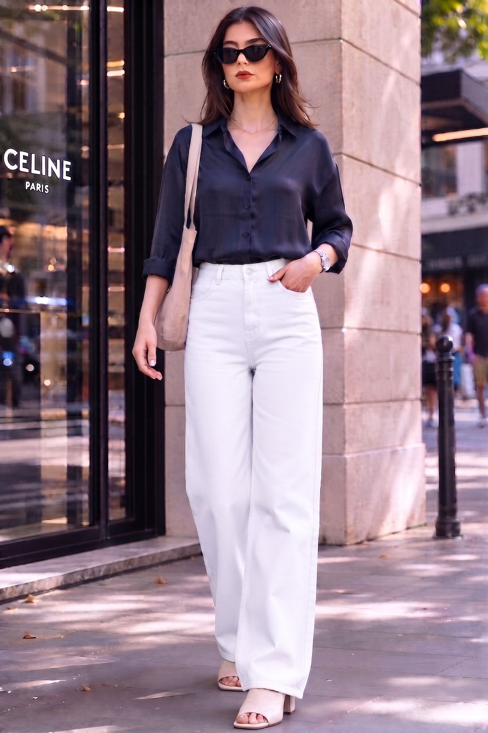 zayla Women Wide Leg High Rise White Jeans-picture-24