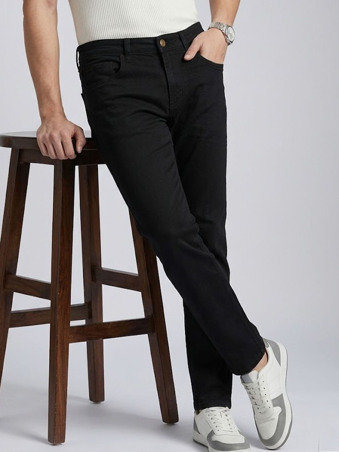 Men Slim Mid Rise Black Jeans-image-45