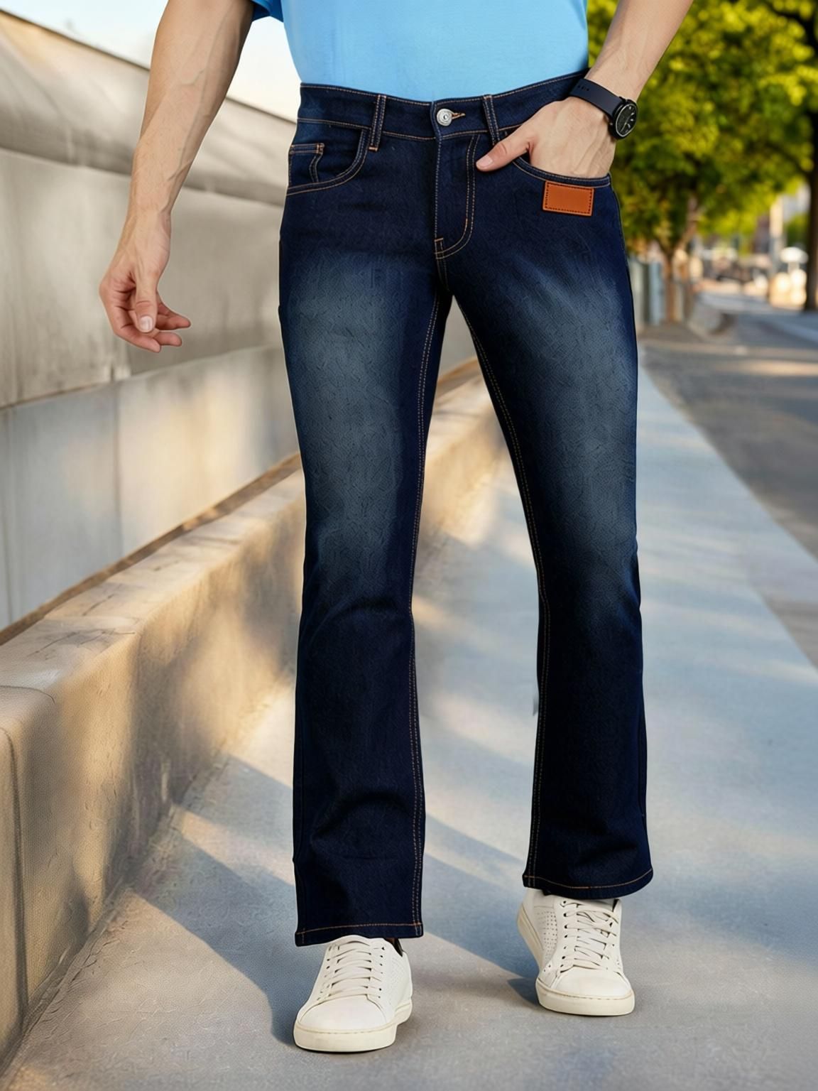 urbano fashion Men Boot-Leg Mid Rise Dark Blue Jeans-picture-23