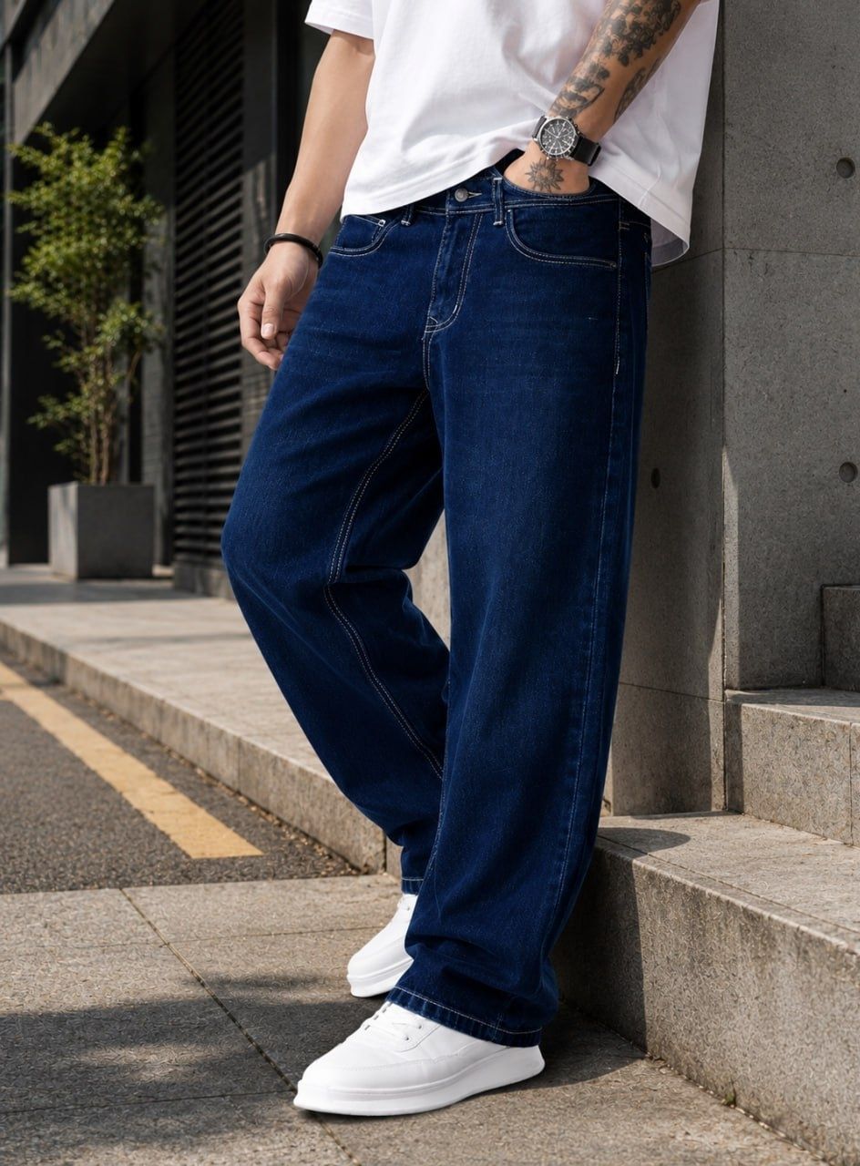 denshah Men Straight Fit Mid Rise Dark Blue Jeans-picture-22