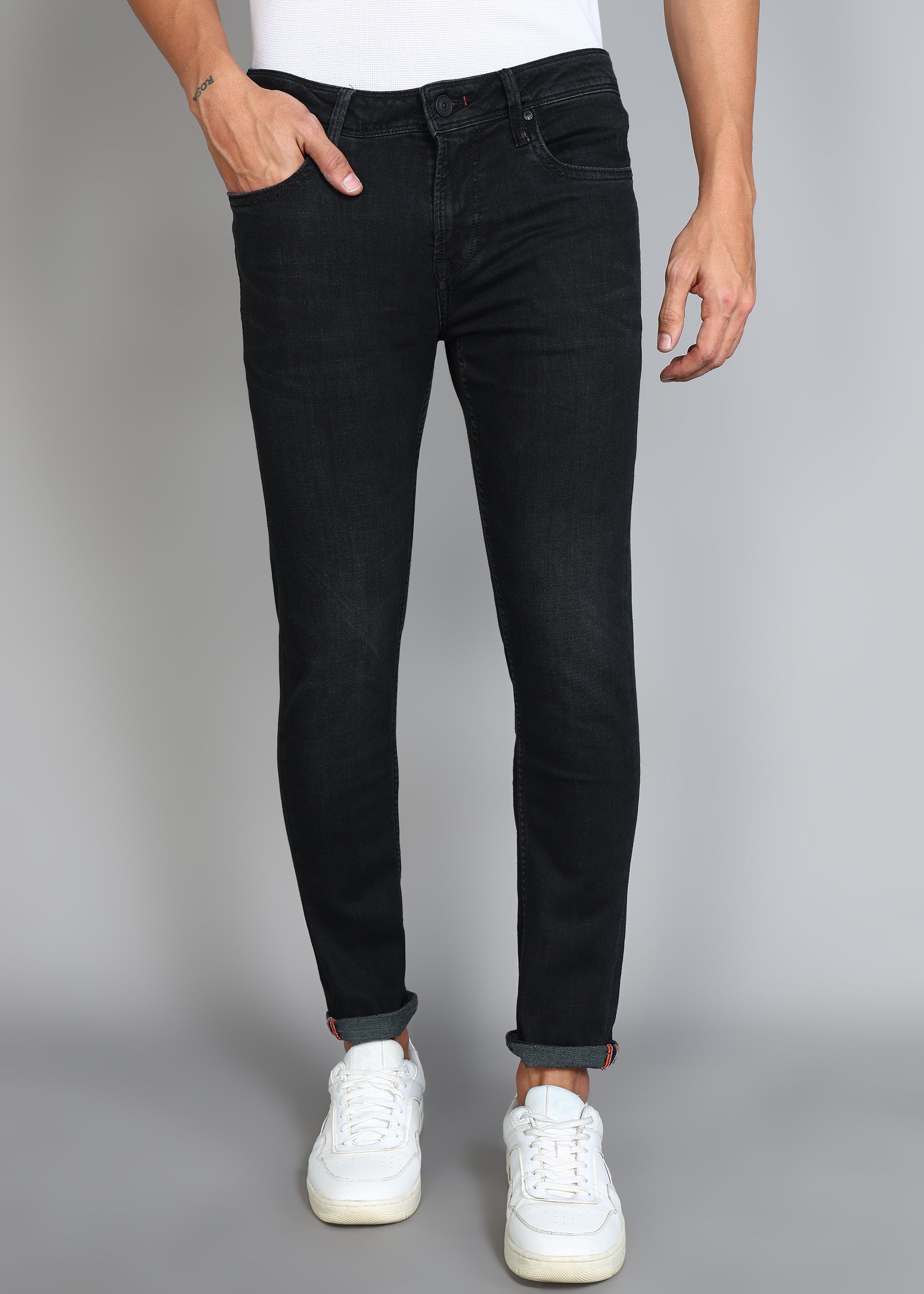 Men Skinny Mid Rise Black Jeans-image-33