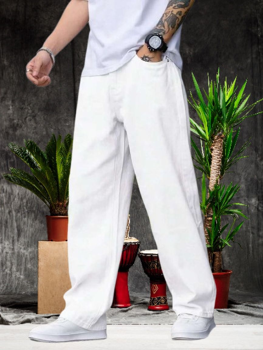 denim rush Men Loose Fit Mid Rise White Jeans-picture-16