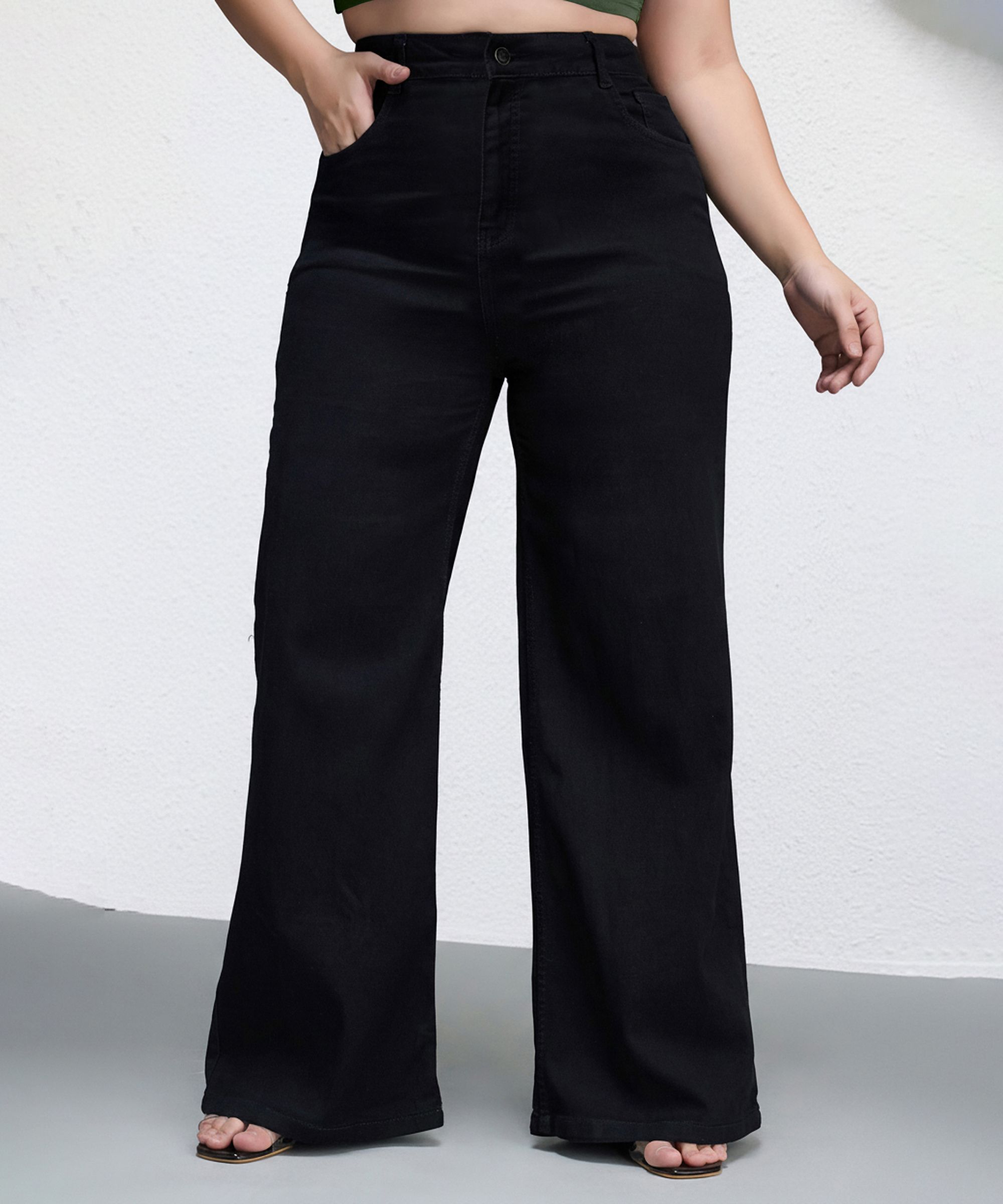 miss chase Women Wide Leg High Rise Black Jeans-picture-20