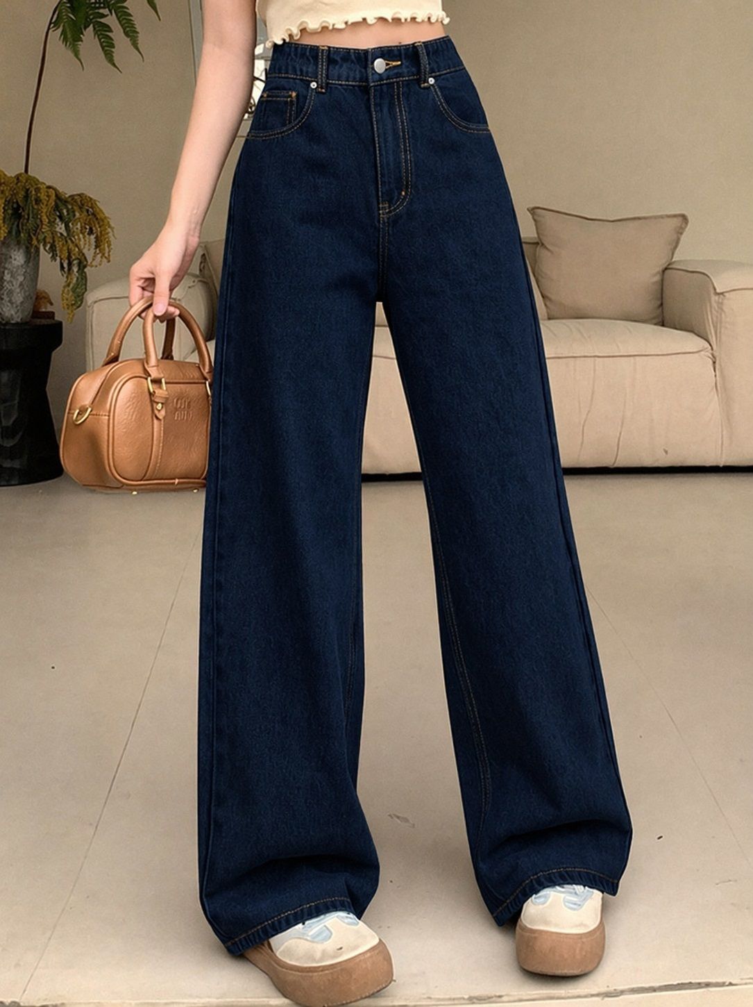 kashian Women Baggy Fit High Rise Dark Blue Jeans-picture-11