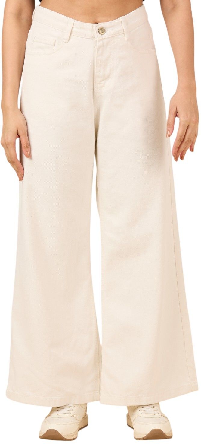 Women Flared High Rise White Jeans-image-7