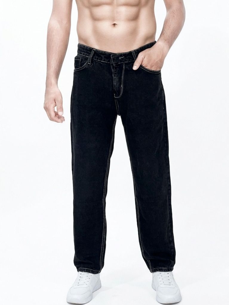 Men Straight Fit Mid Rise Black Jeans-image-28