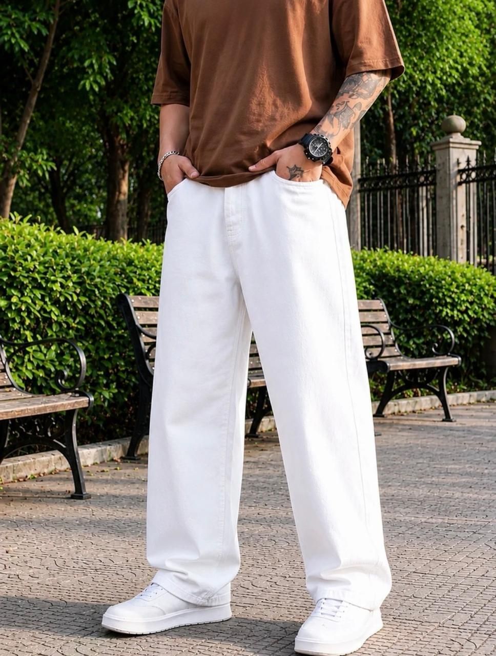 dashing fit Men Loose Fit Mid Rise White Jeans-picture-28