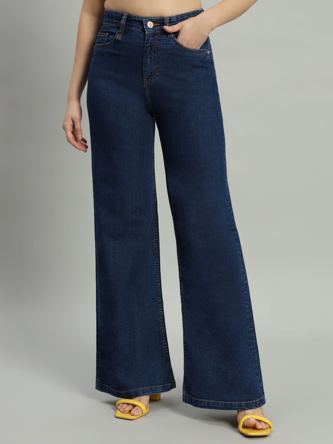 Women Flared High Rise Blue Jeans
