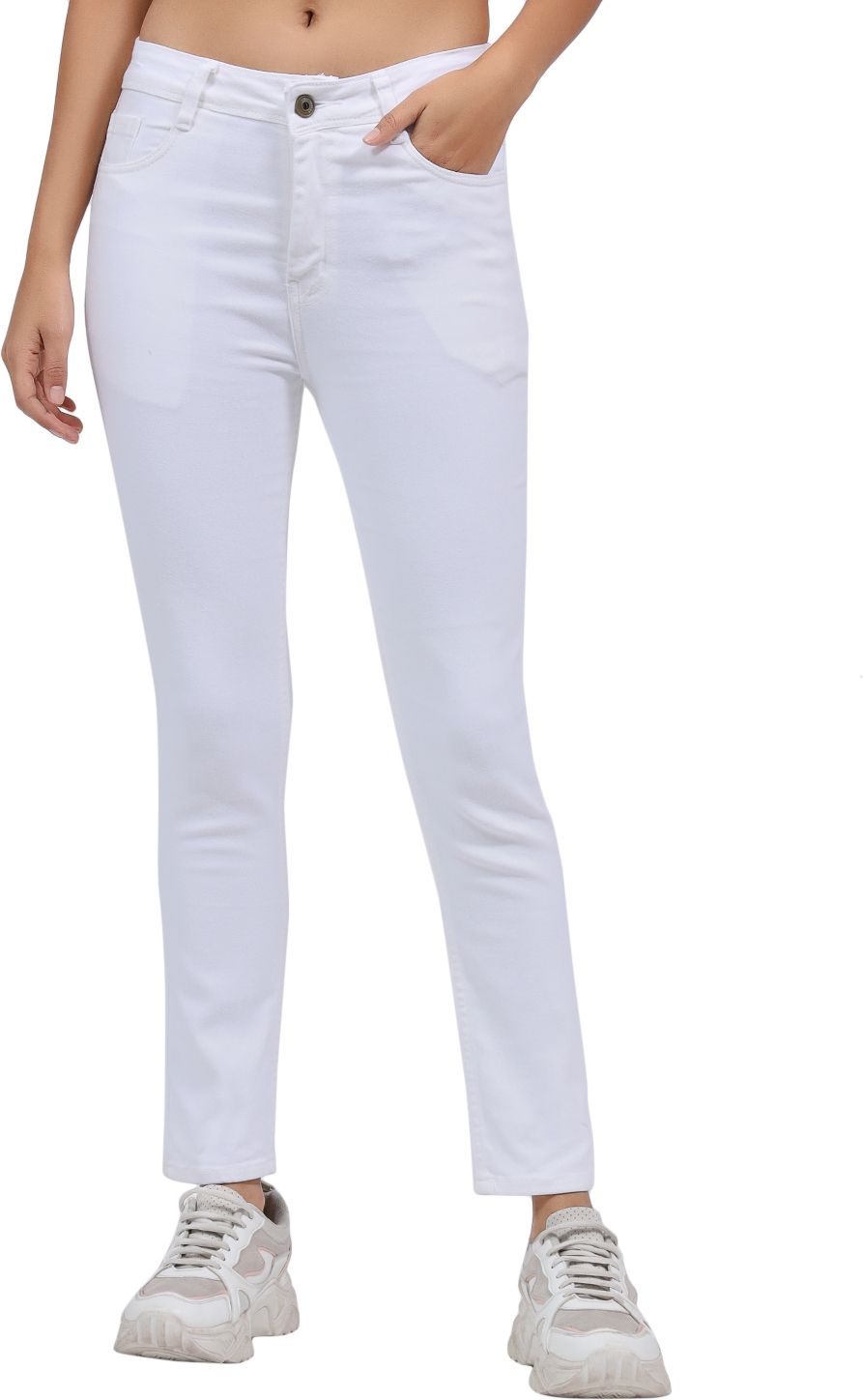3butterflies Women Slim Mid Rise White Jeans-picture-19