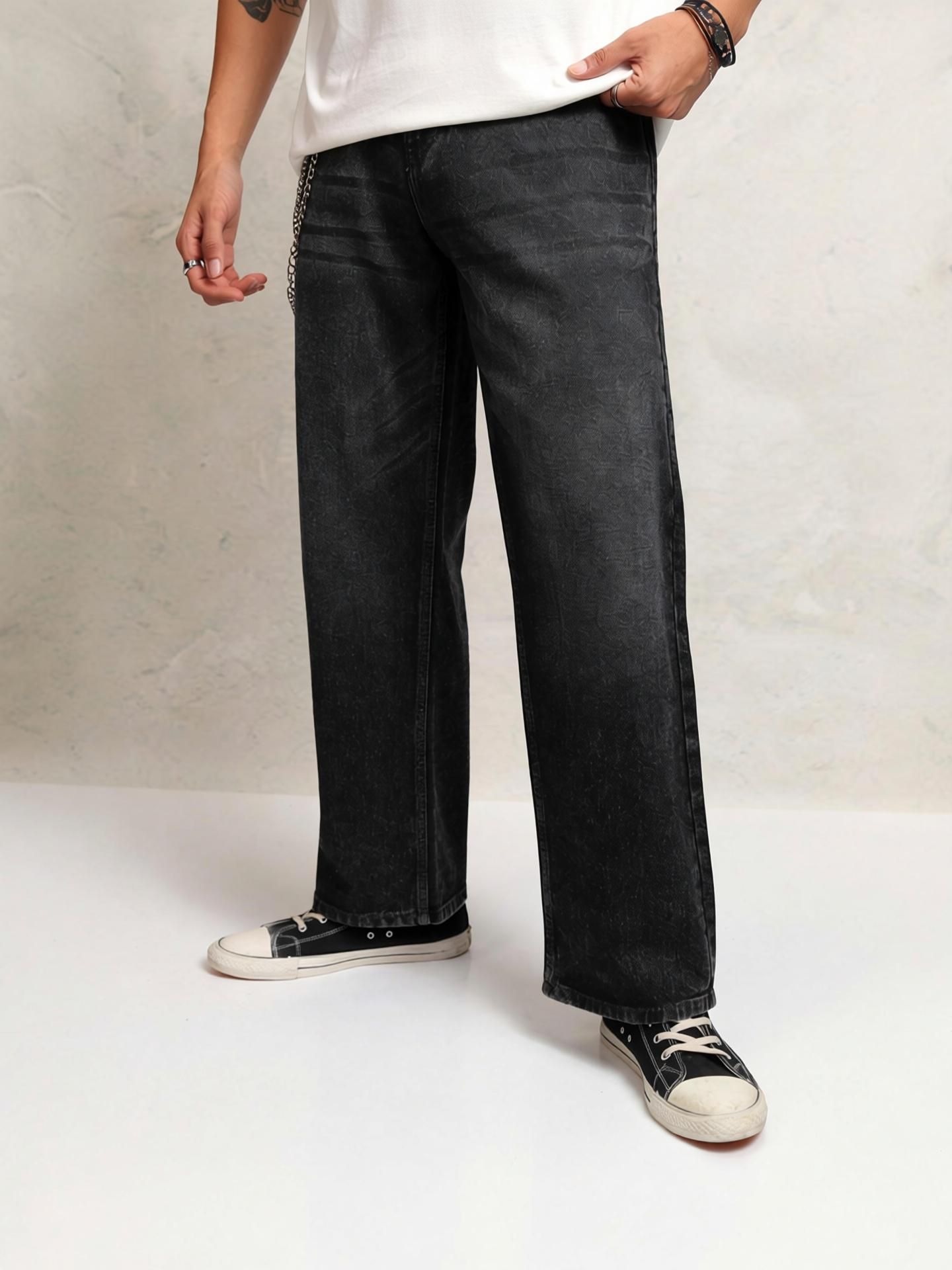 Men Boot-Leg Mid Rise Dark Grey Jeans-image-30
