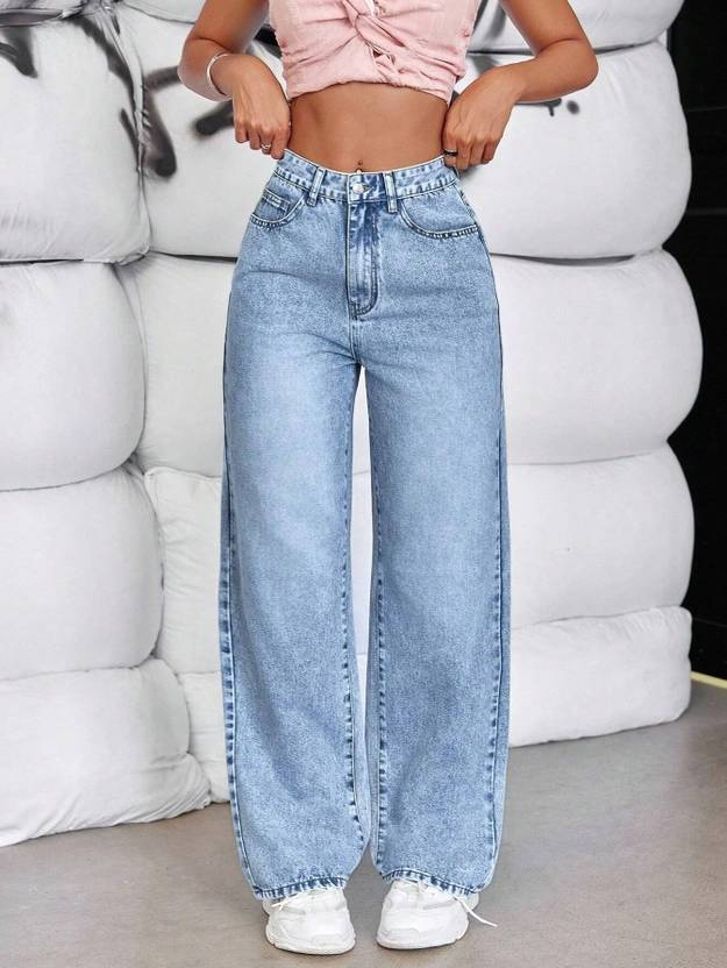 Women Loose Fit Mid Rise Light Blue Jeans