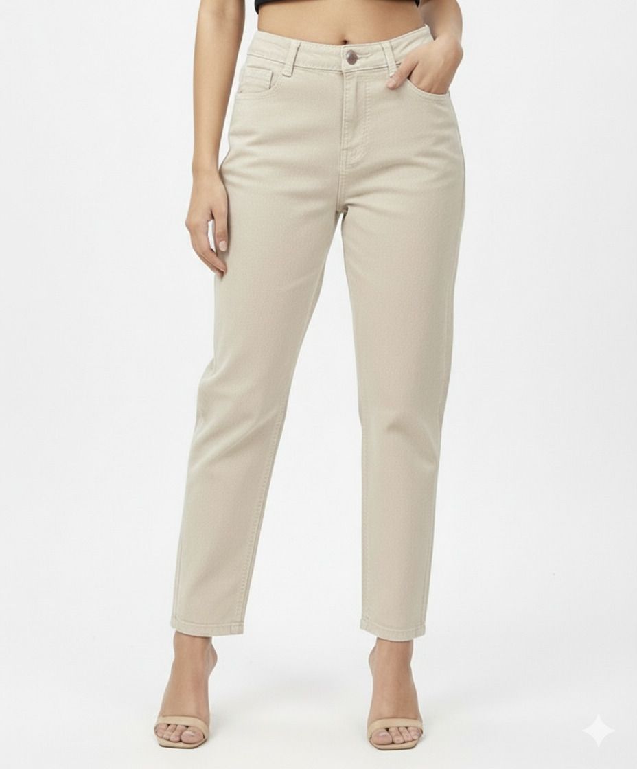 Women Loose Fit High Rise Beige Jeans-image-41