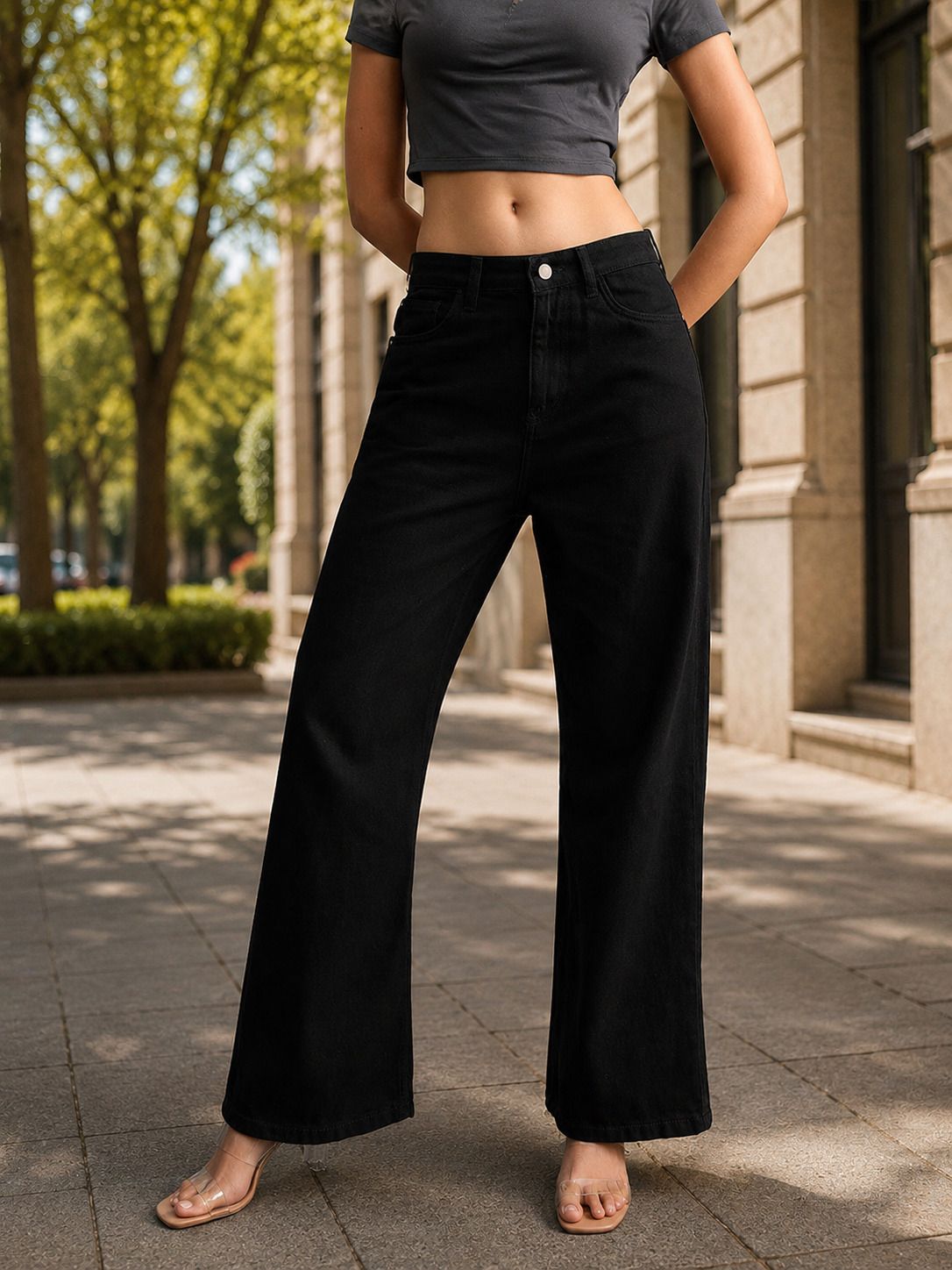 denigma Women Straight Fit Mid Rise Black Jeans-picture-13