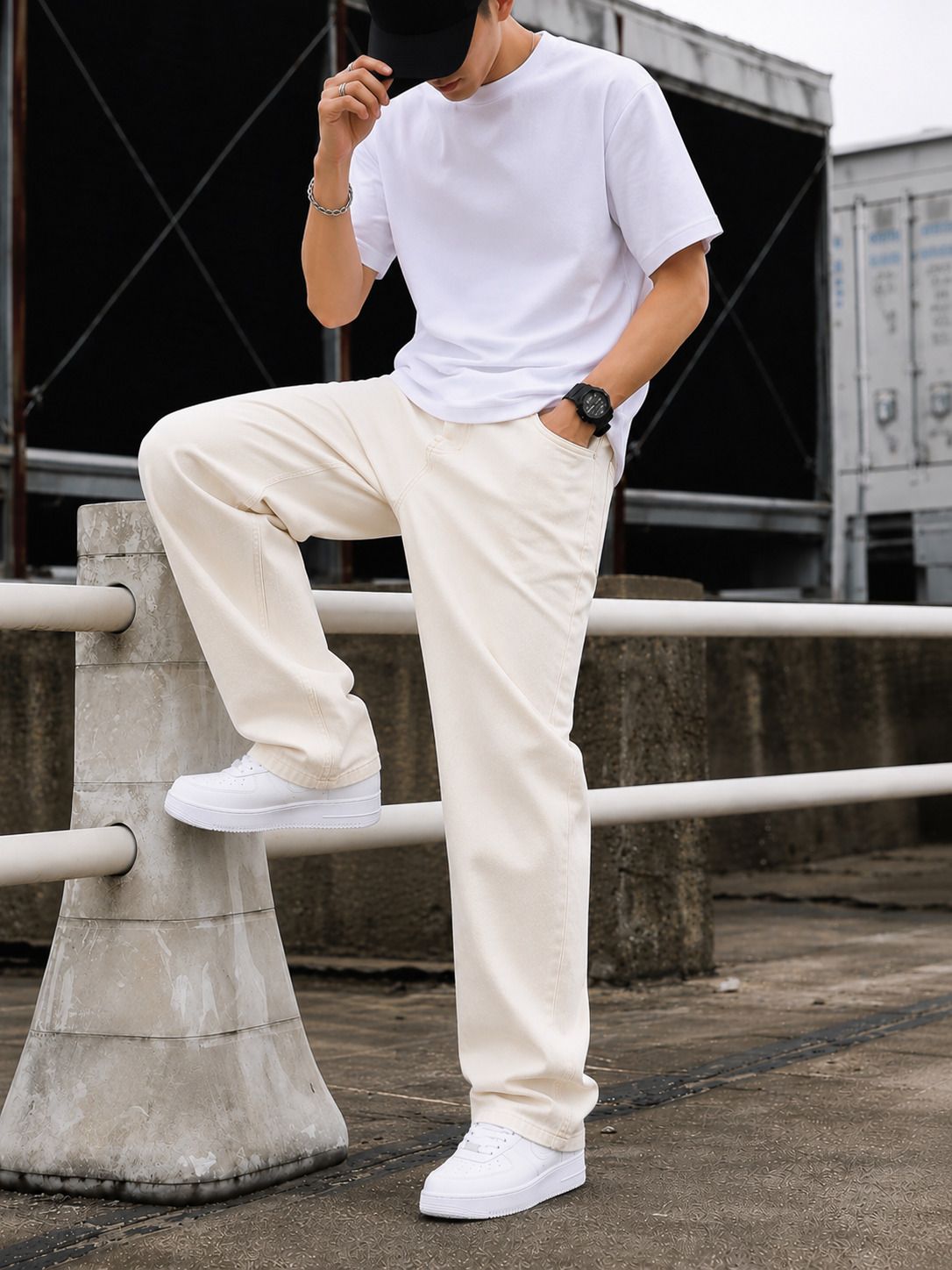 denim life Men Loose Fit Mid Rise Beige Jeans-picture-13