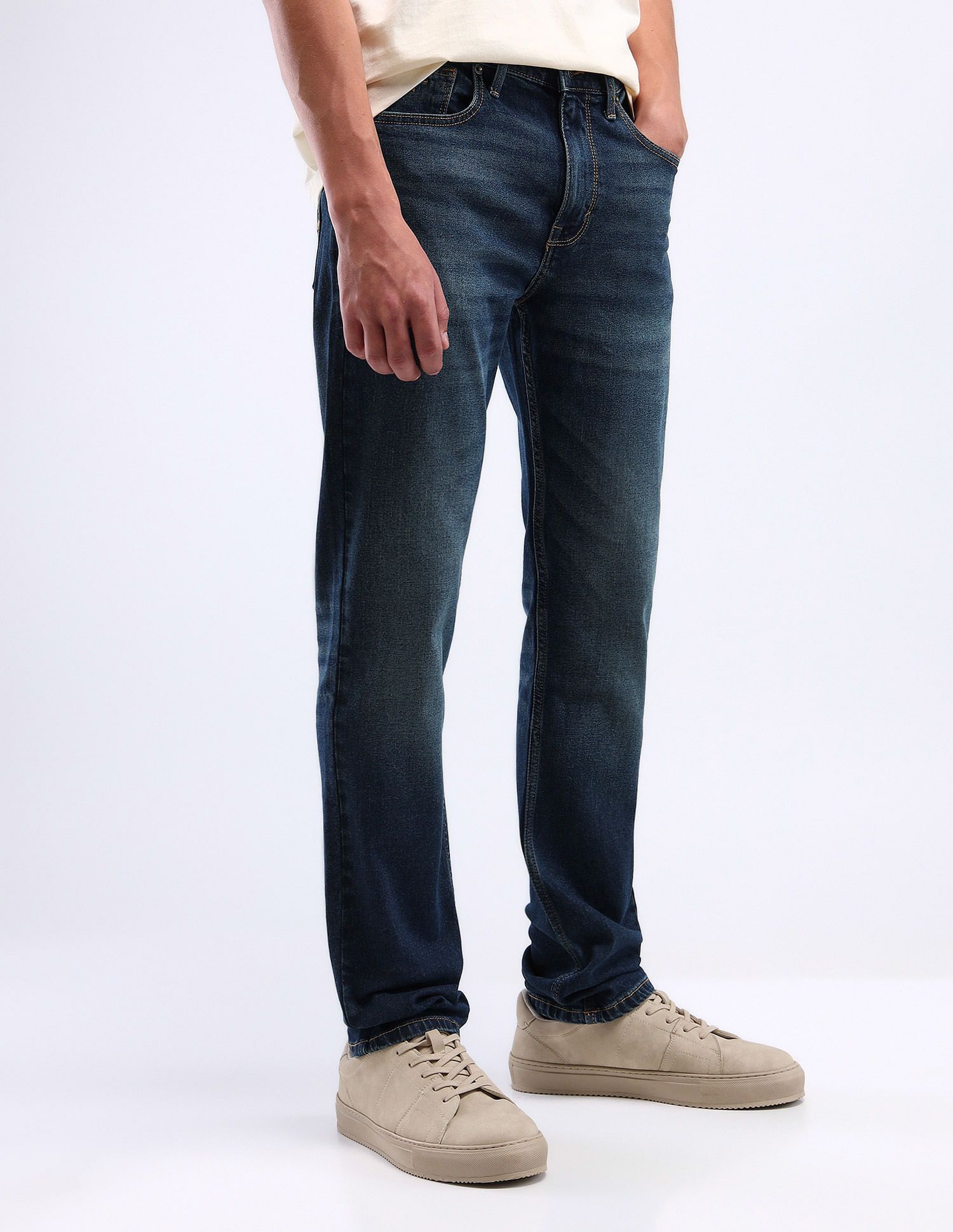 flying machine Men Straight Fit Mid Rise Dark Blue Jeans-picture-15
