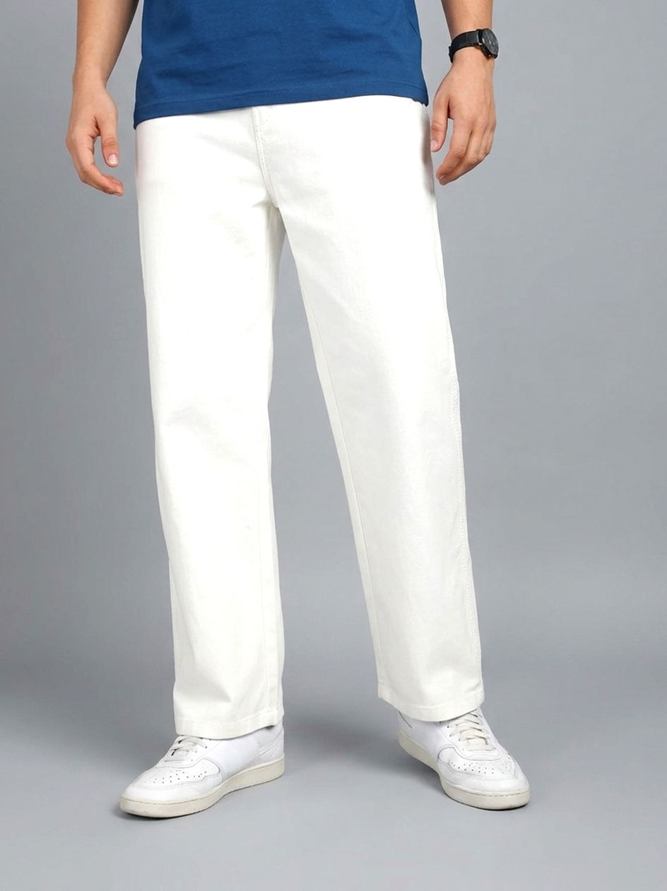 montrez Men Straight Fit Mid Rise White Jeans-picture-0