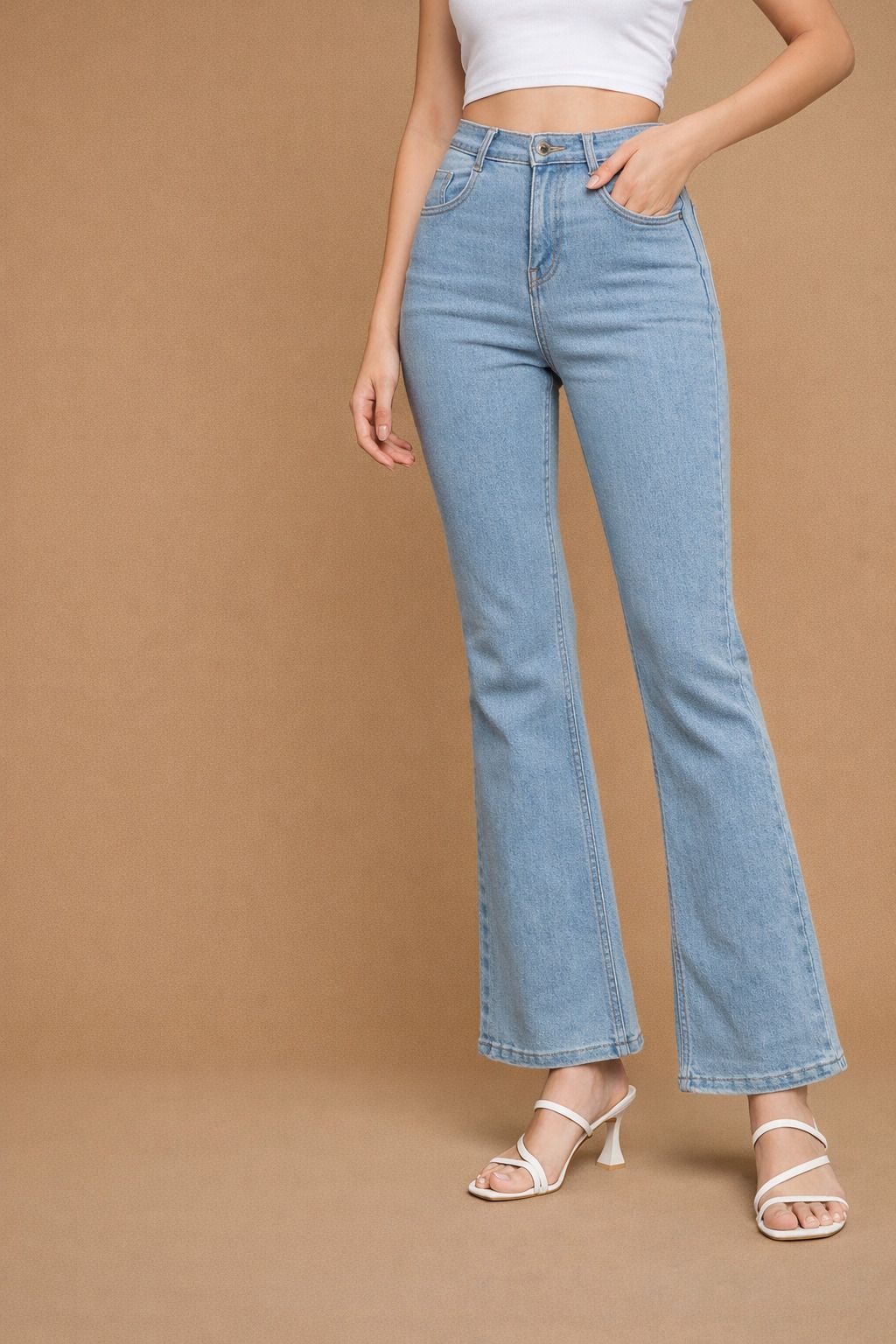 zaristaa Women Flared High Rise Light Blue Jeans-picture-11
