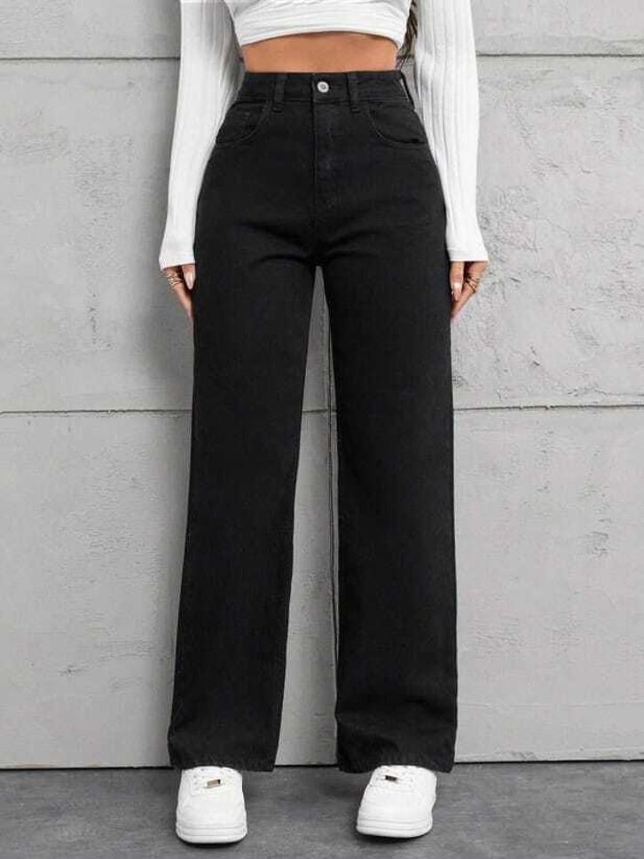 Women Straight Fit High Rise Black Jeans-image-42