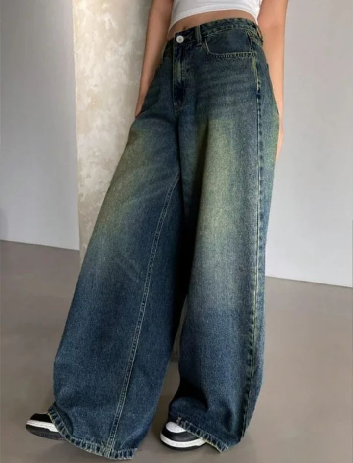 Women Wide Leg High Rise Blue Jeans-image-34