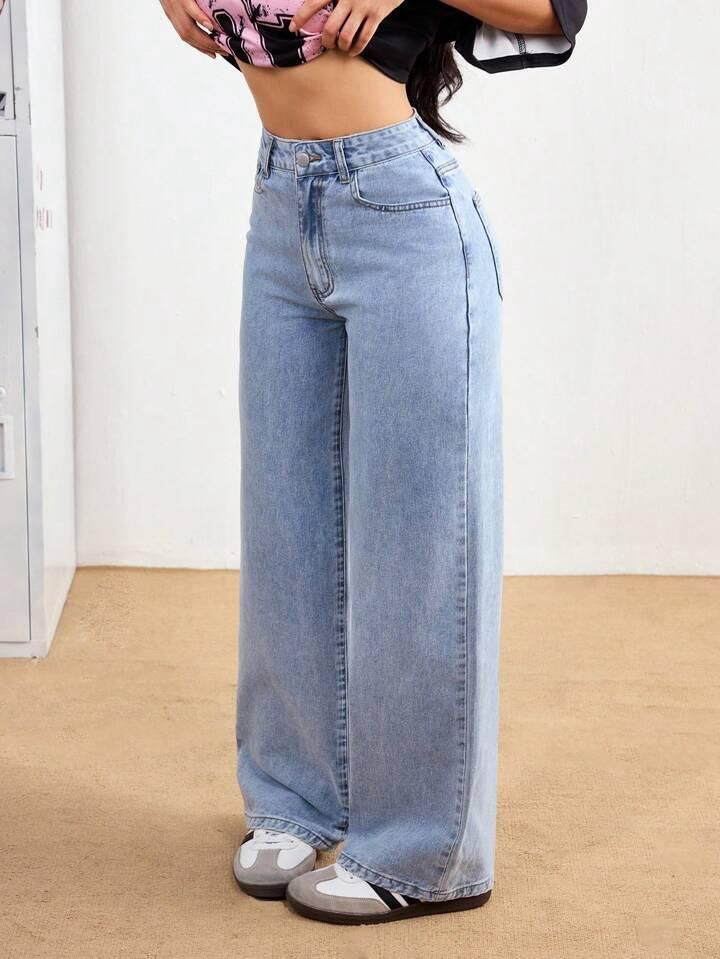 Women Straight Fit High Rise Light Blue Jeans-image-38