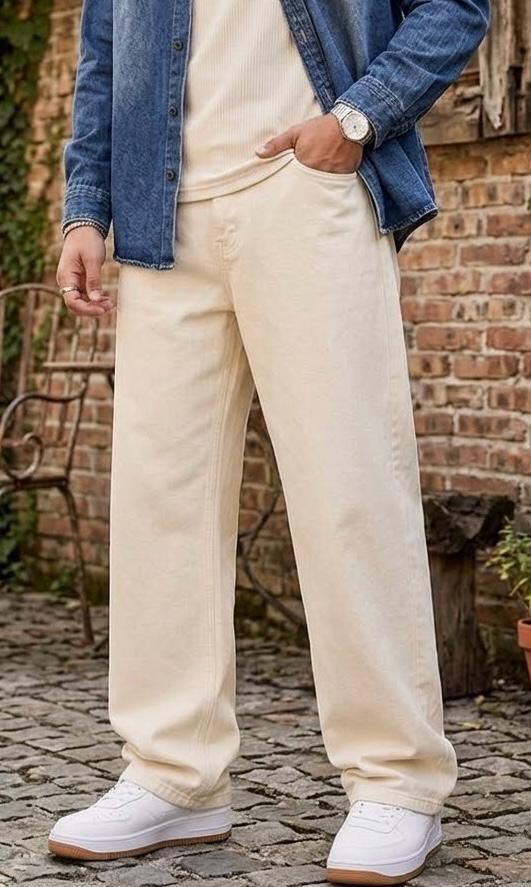 flaying Men Loose Fit Mid Rise Beige Jeans-picture-34