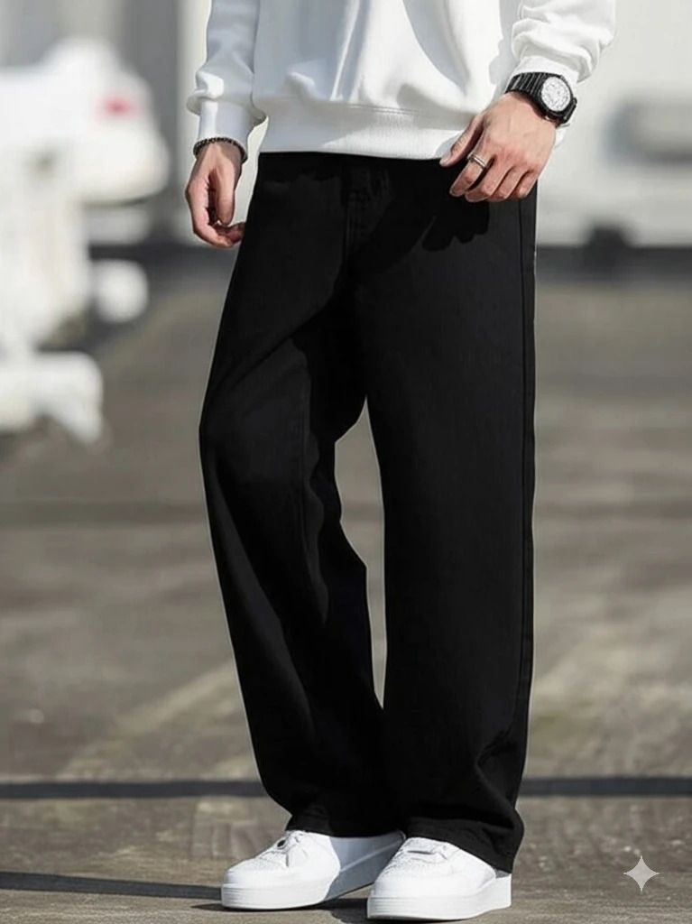 rabezo denim Men Loose Fit Mid Rise Black Jeans-picture-36