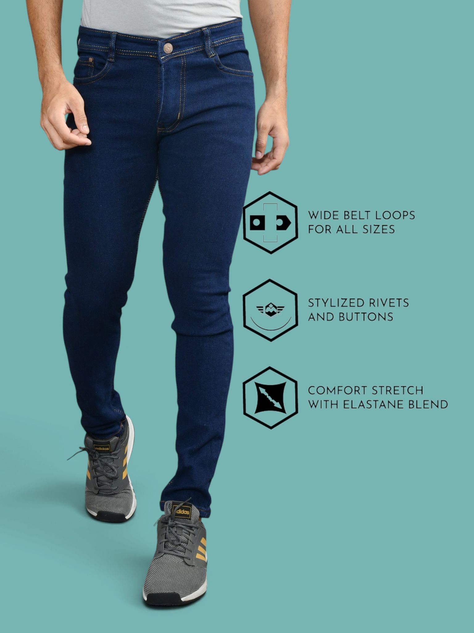 lzard Men Slim Mid Rise Dark Blue Jeans-picture-24