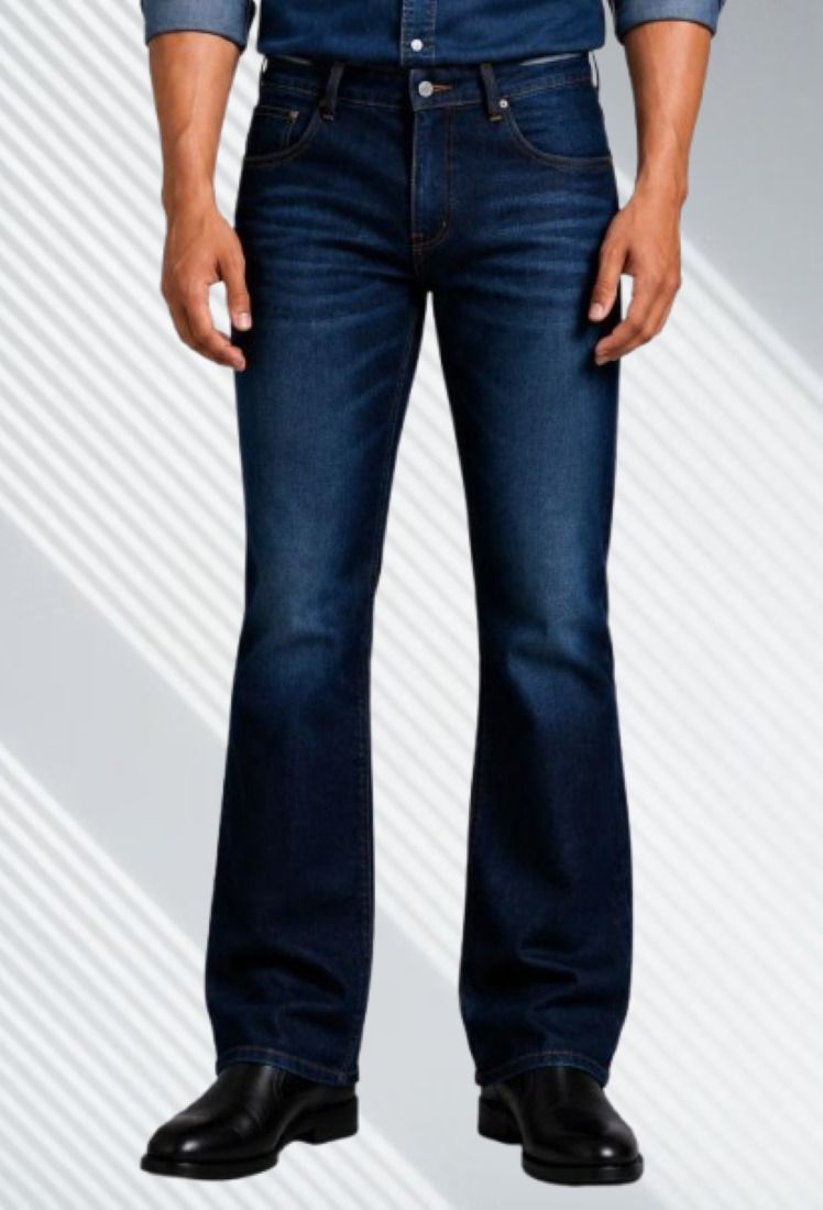 trevon denims Men Boot-Leg Mid Rise Dark Blue Jeans-picture-3