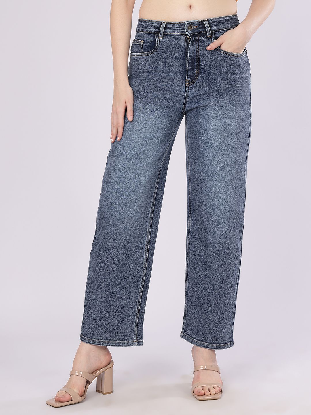 puella Women Straight Fit High Rise Blue Jeans-picture-4