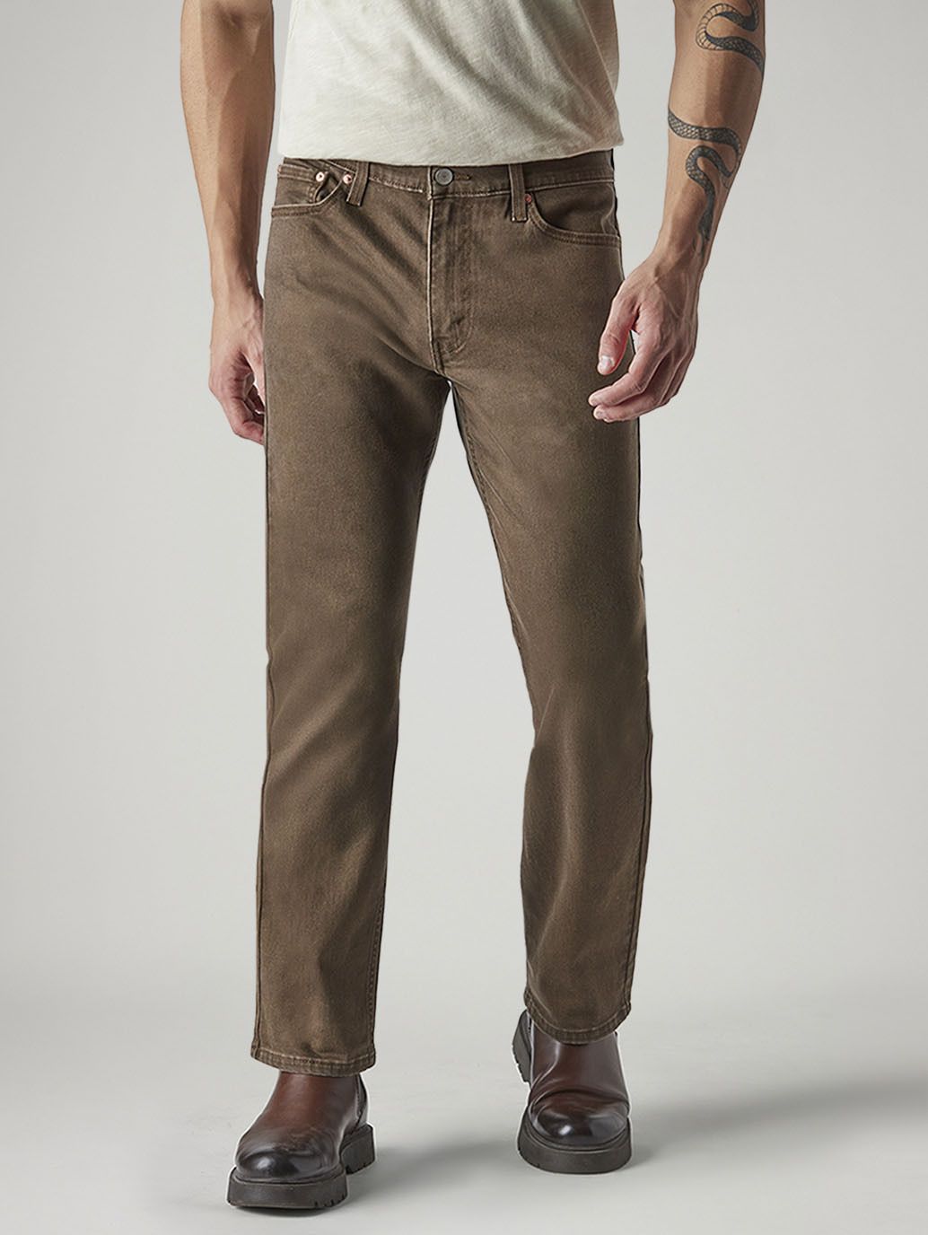 Men Straight Fit Mid Rise Brown Jeans-image-40