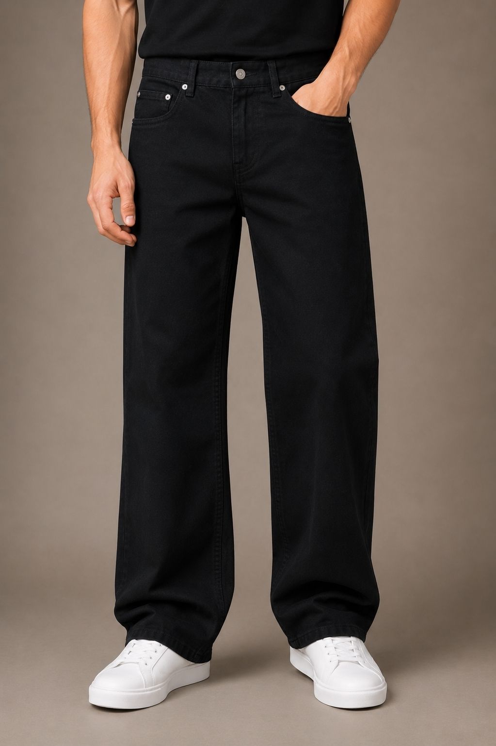 Men Straight Fit Mid Rise Black Jeans-image-23