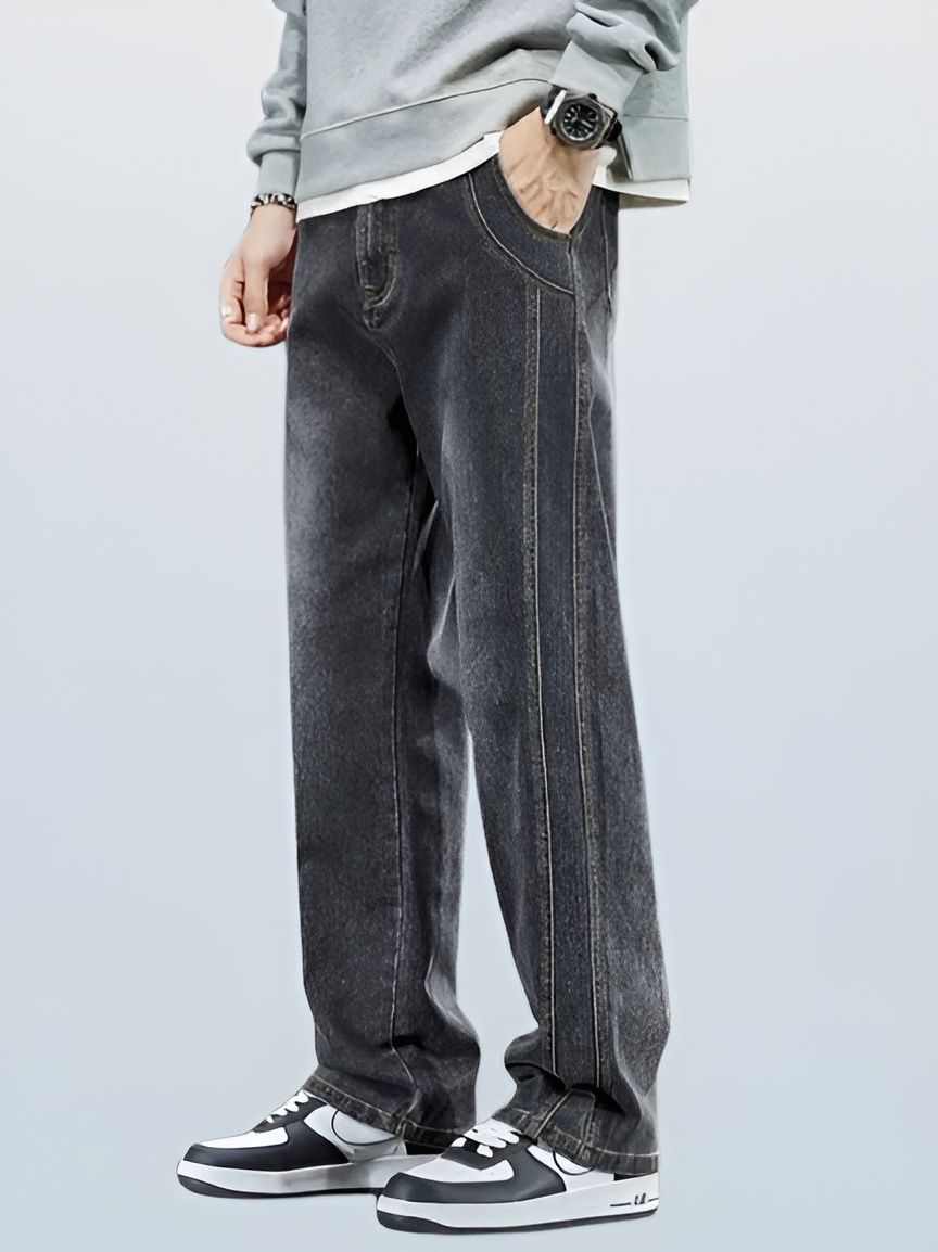 fude pride Men Loose Fit Mid Rise Dark Grey Jeans-picture-24