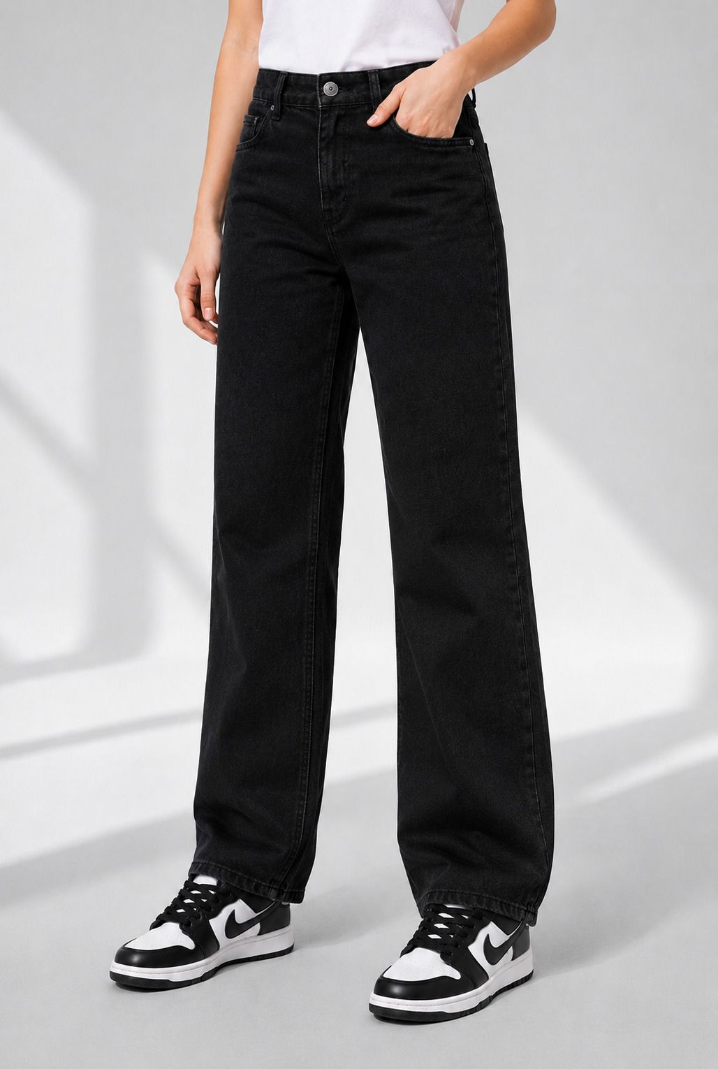 Women Straight Fit Mid Rise Black Jeans-image-47