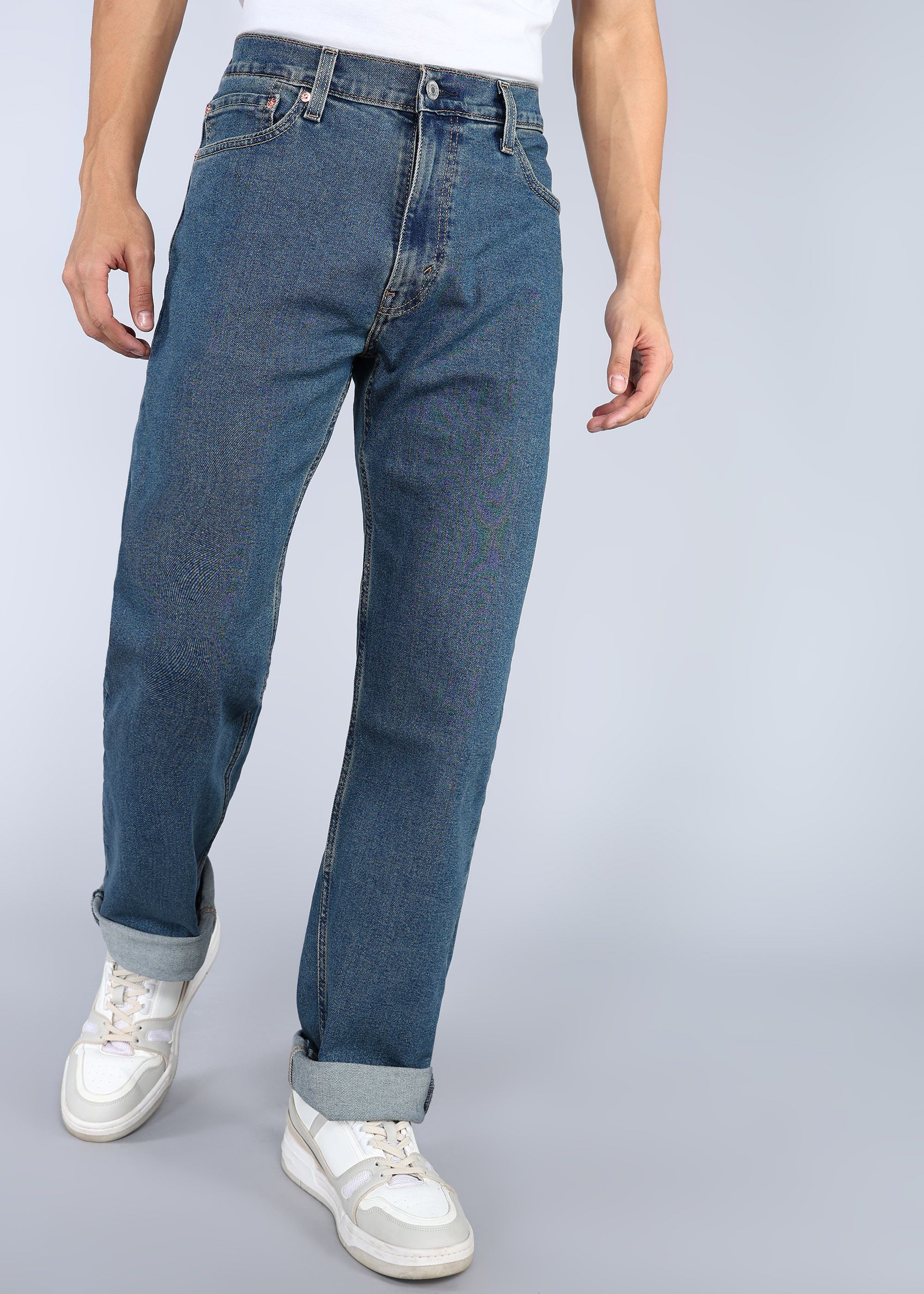 Men Relaxed Fit Mid Rise Blue Jeans-image-42